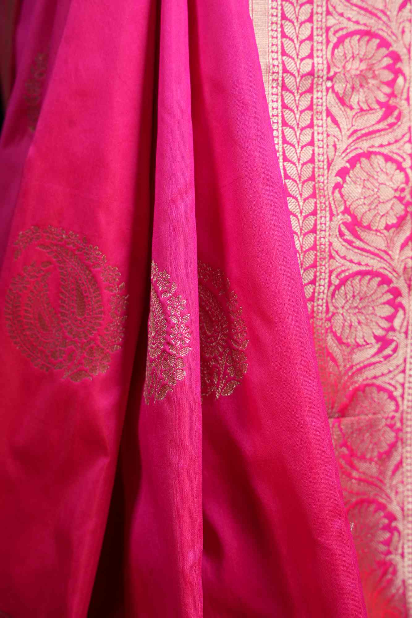 Banarasi with Golden Zari Floral & Paisley Motifs Ready To Wear Saree