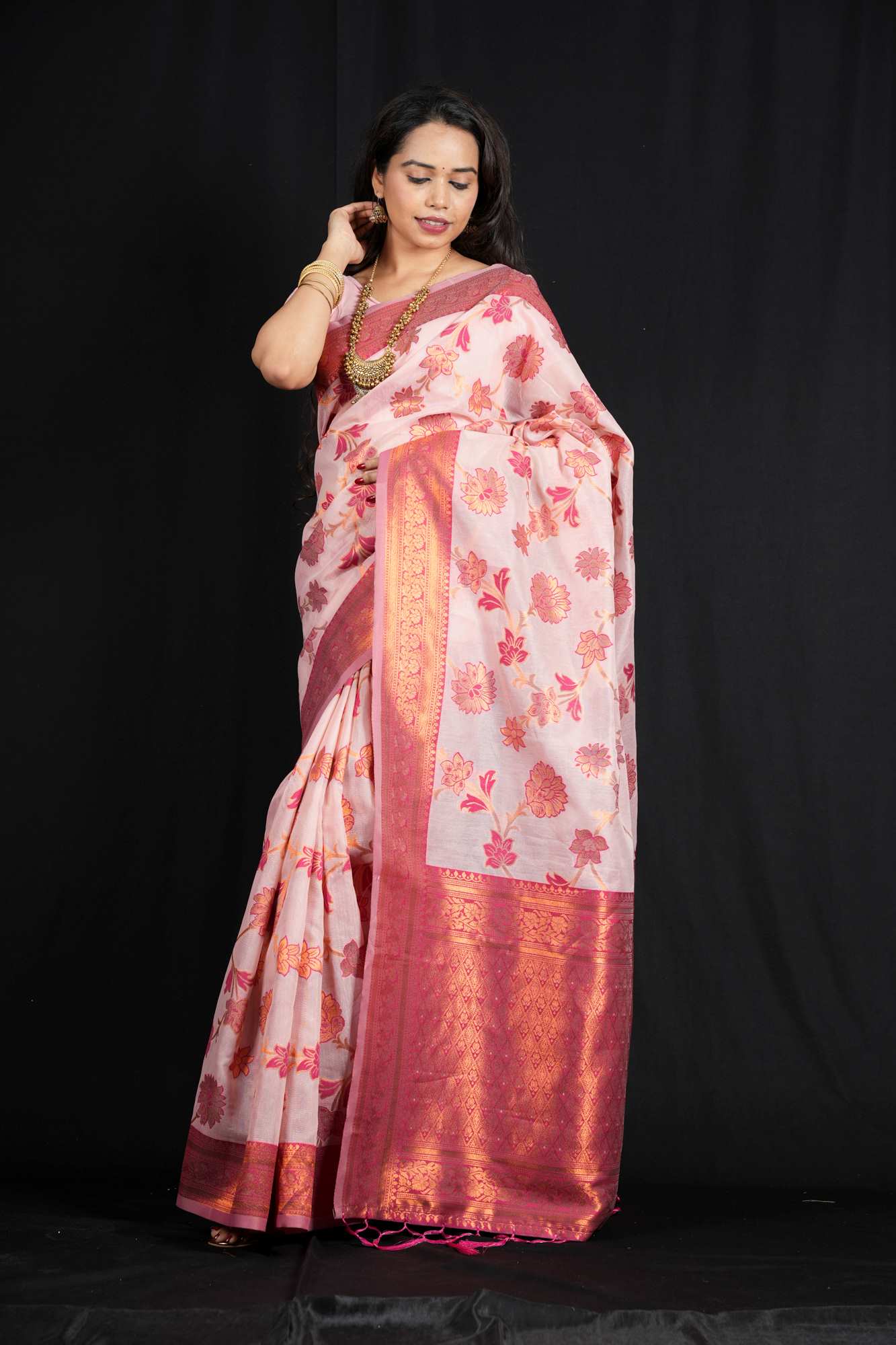 Banarasi with Jaal Floral Weave and woven Zari Border Ready To Wear Saree
