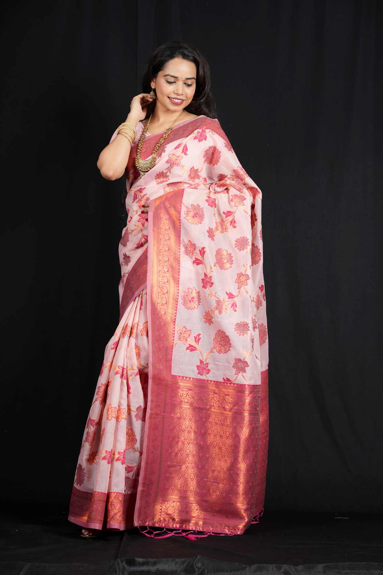 Banarasi with Jaal Floral Weave and woven Zari Border Ready To Wear Saree