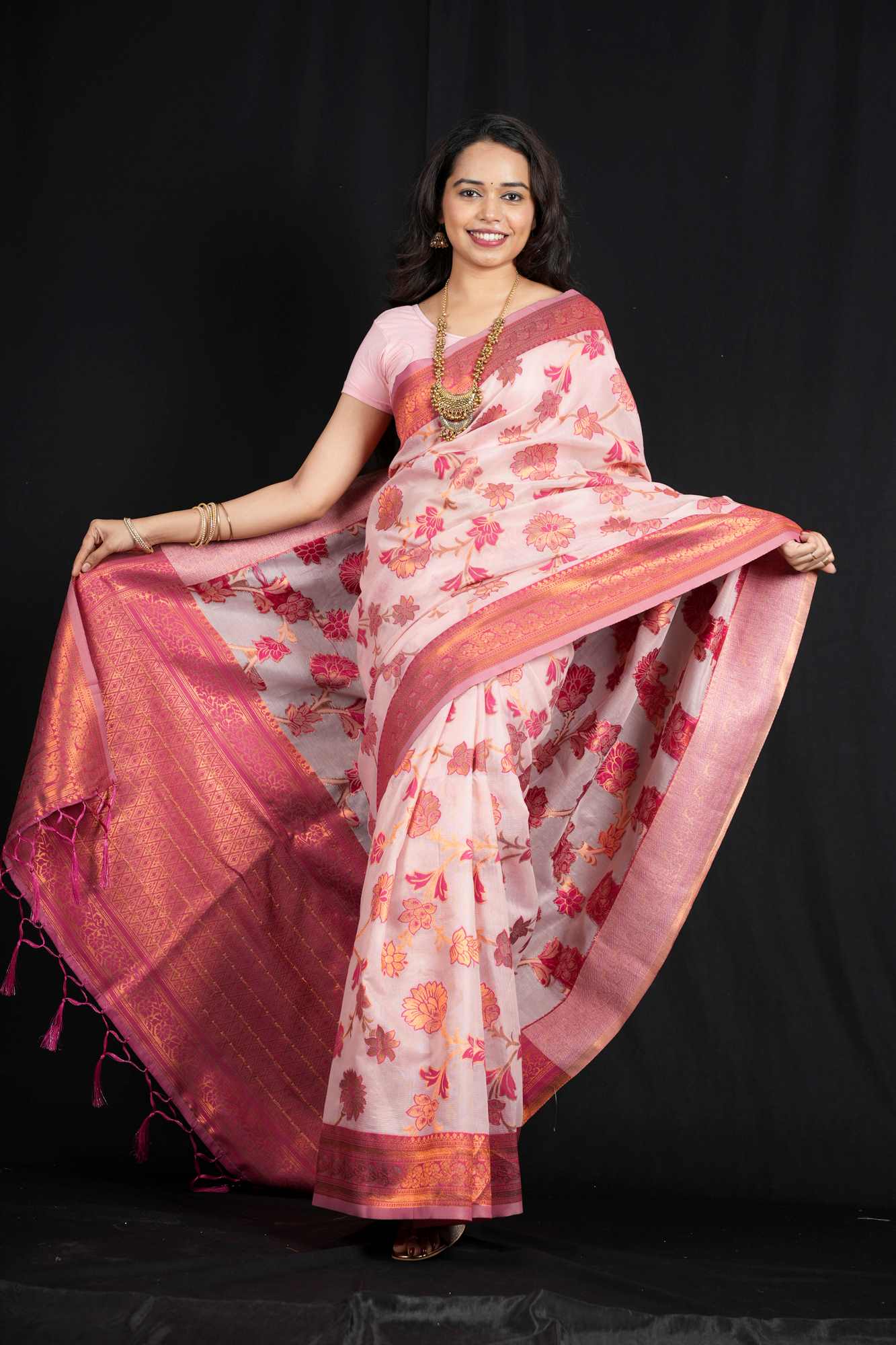 Banarasi with Jaal Floral Weave and woven Zari Border Ready To Wear Saree