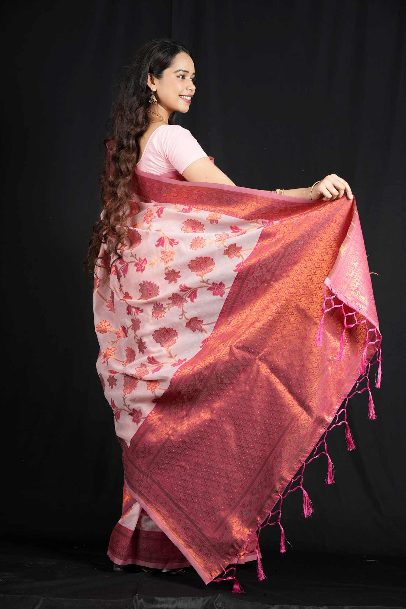 Banarasi with Jaal Floral Weave and woven Zari Border Ready To Wear Saree