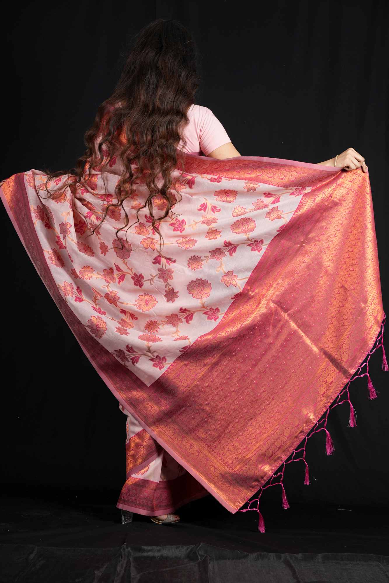 Banarasi with Jaal Floral Weave and woven Zari Border Ready To Wear Saree