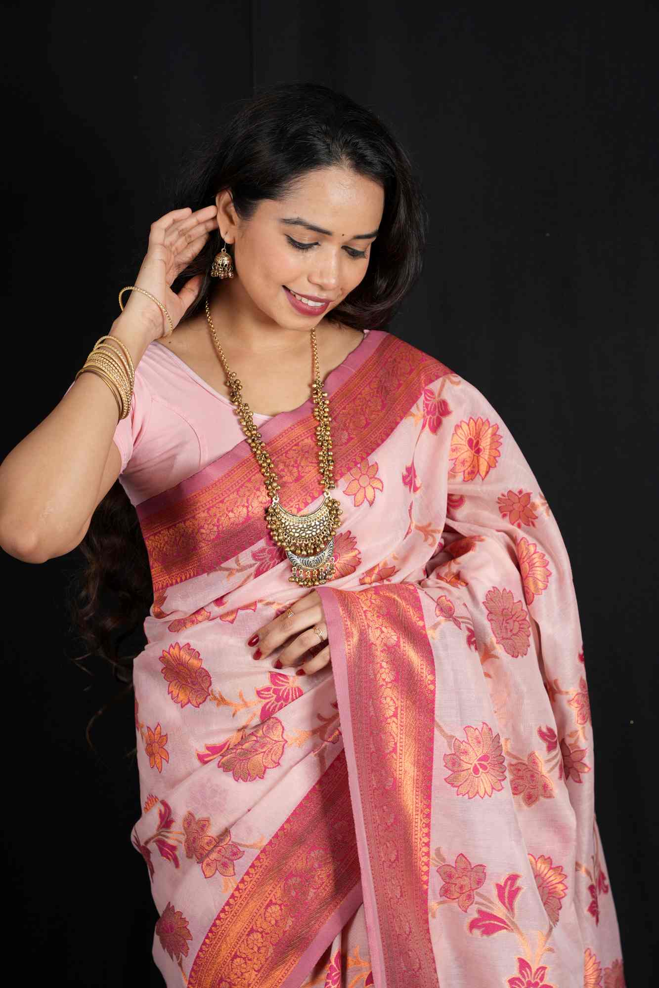 Banarasi with Jaal Floral Weave and woven Zari Border Ready To Wear Saree