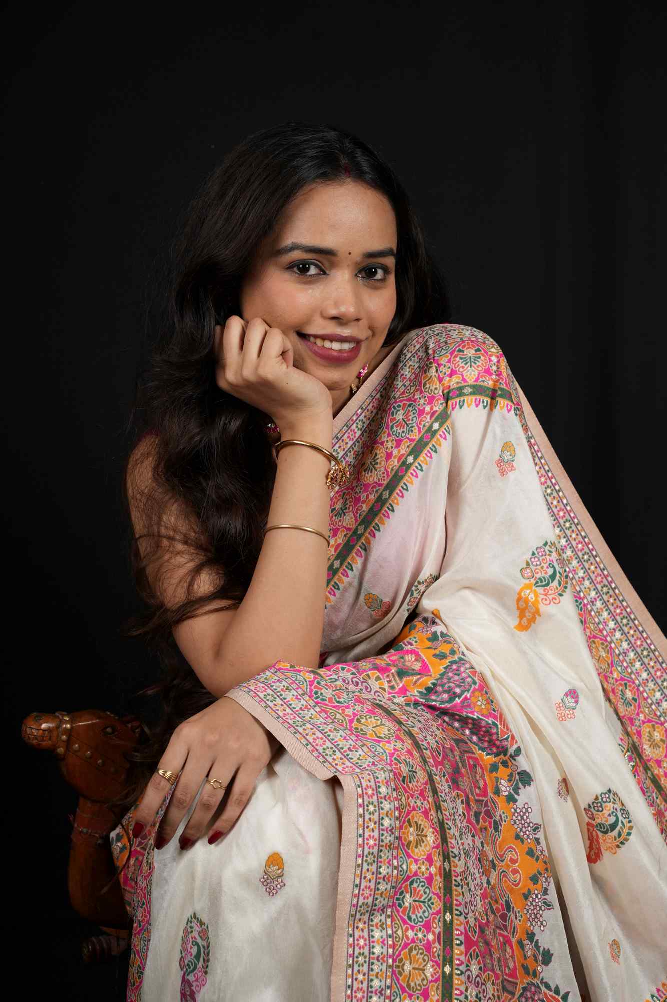 Premium cotton silk with pashmina Reshami weaving floral motifs and ornate woven border ready to wear saree