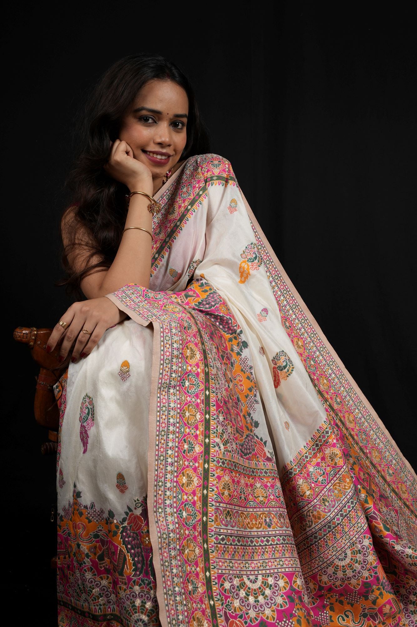 Premium cotton silk with pashmina Reshami weaving floral motifs and ornate woven border ready to wear saree