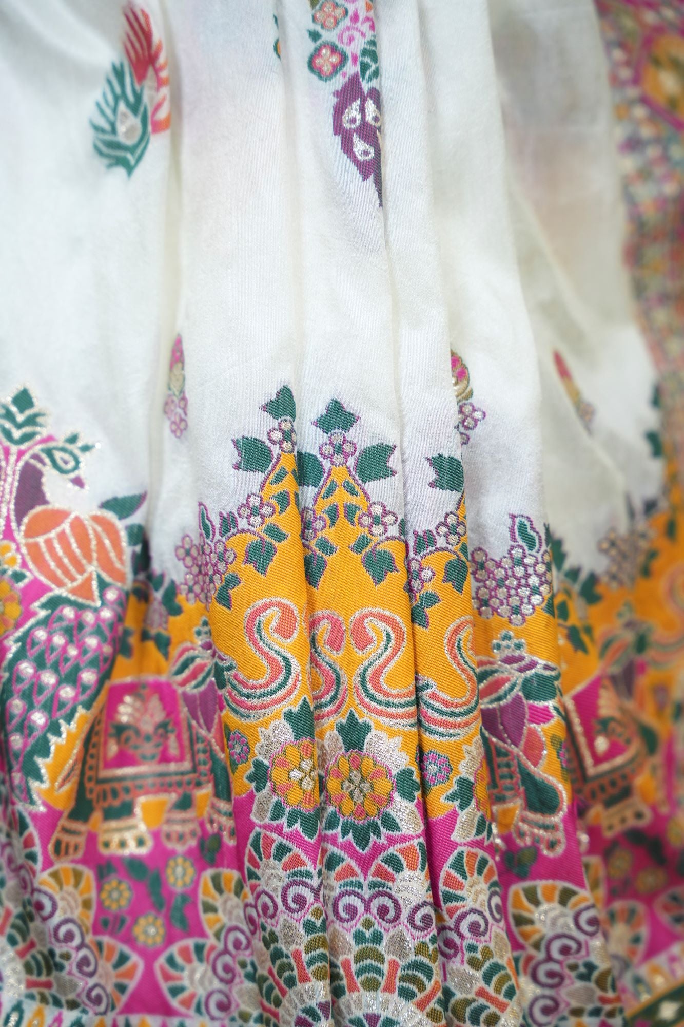 Premium cotton silk with pashmina Reshami weaving floral motifs and ornate woven border ready to wear saree