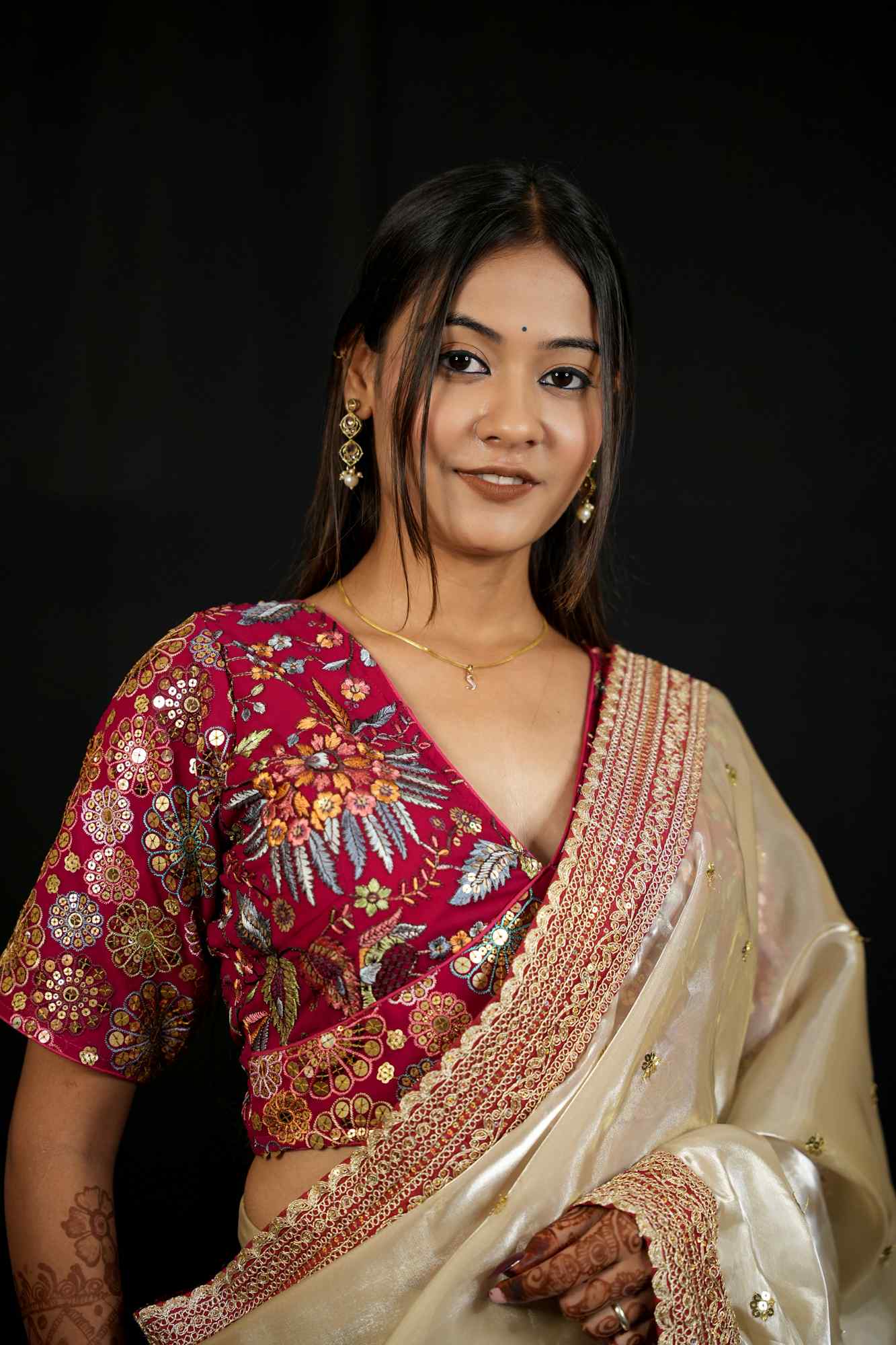 Georgette Embroidered Blouse with 9-Needle Multi Sequin Work Ready To Wear Blouse