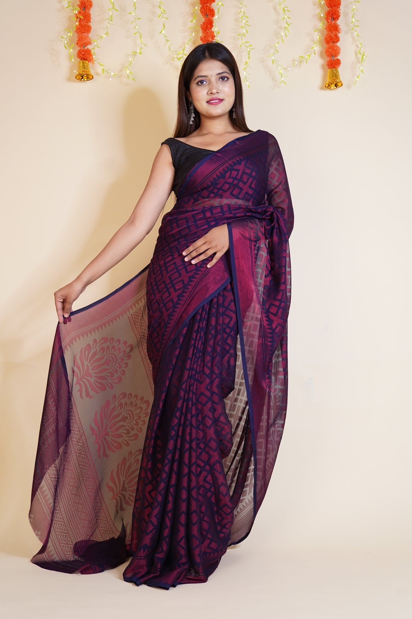 Ready to Wear Chiffon Brasso printed Wrap in 1 minute saree With Readymade Blouse - Isadora Life Online Shopping Store