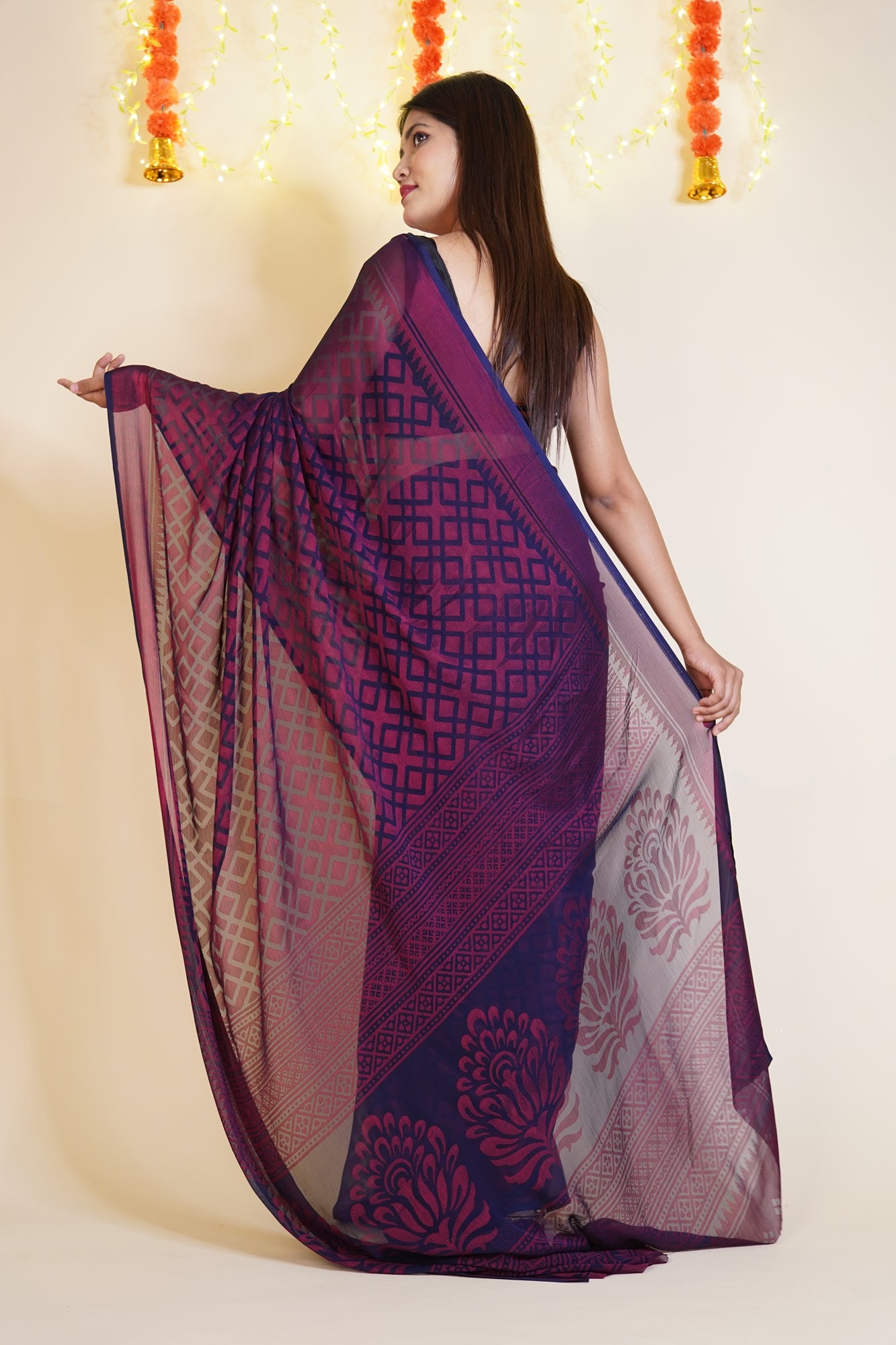 Ready to Wear Chiffon Brasso printed Wrap in 1 minute saree With Readymade Blouse - Isadora Life Online Shopping Store