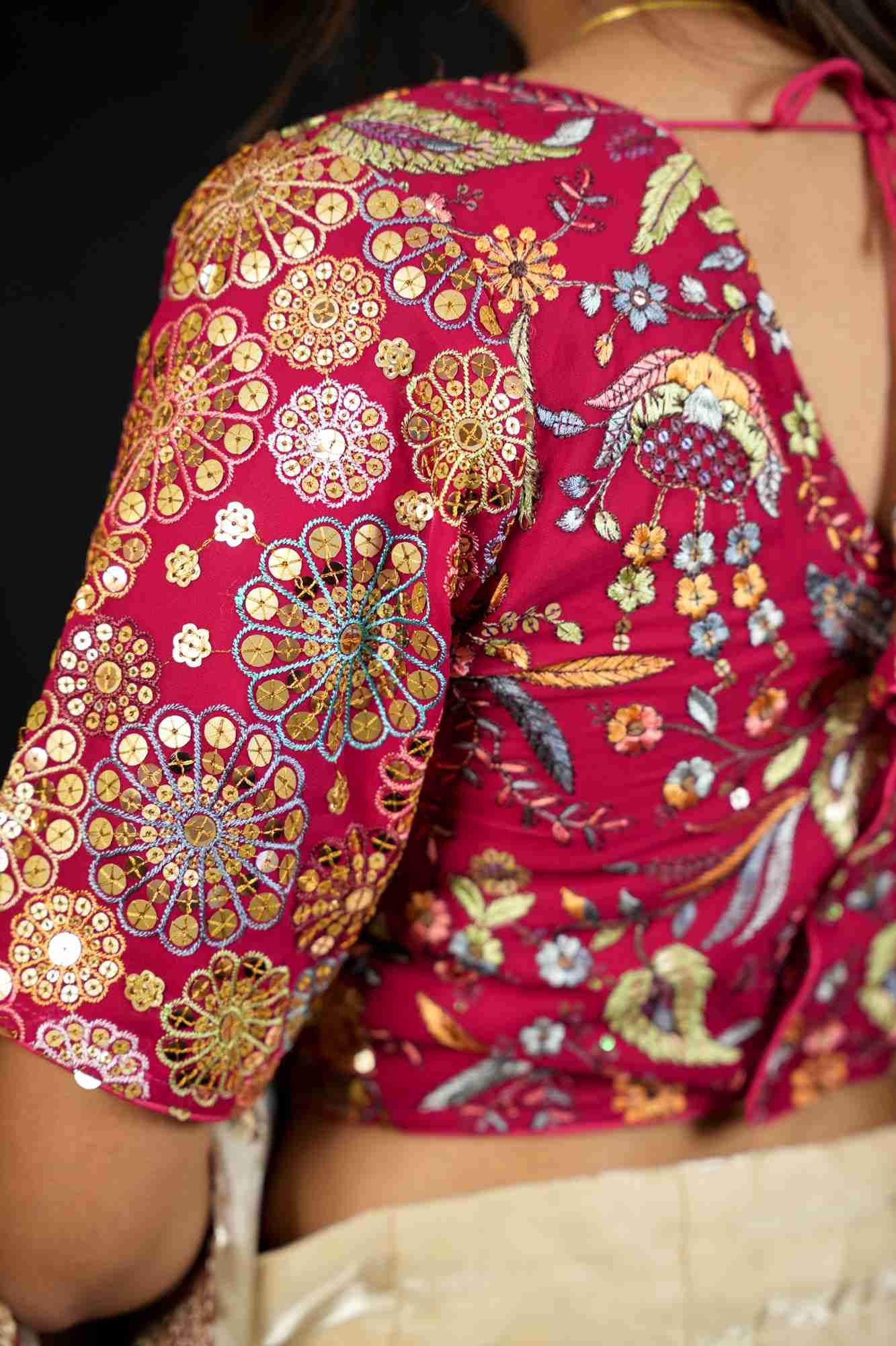 Georgette Embroidered Blouse with 9-Needle Multi Sequin Work Ready To Wear Blouse