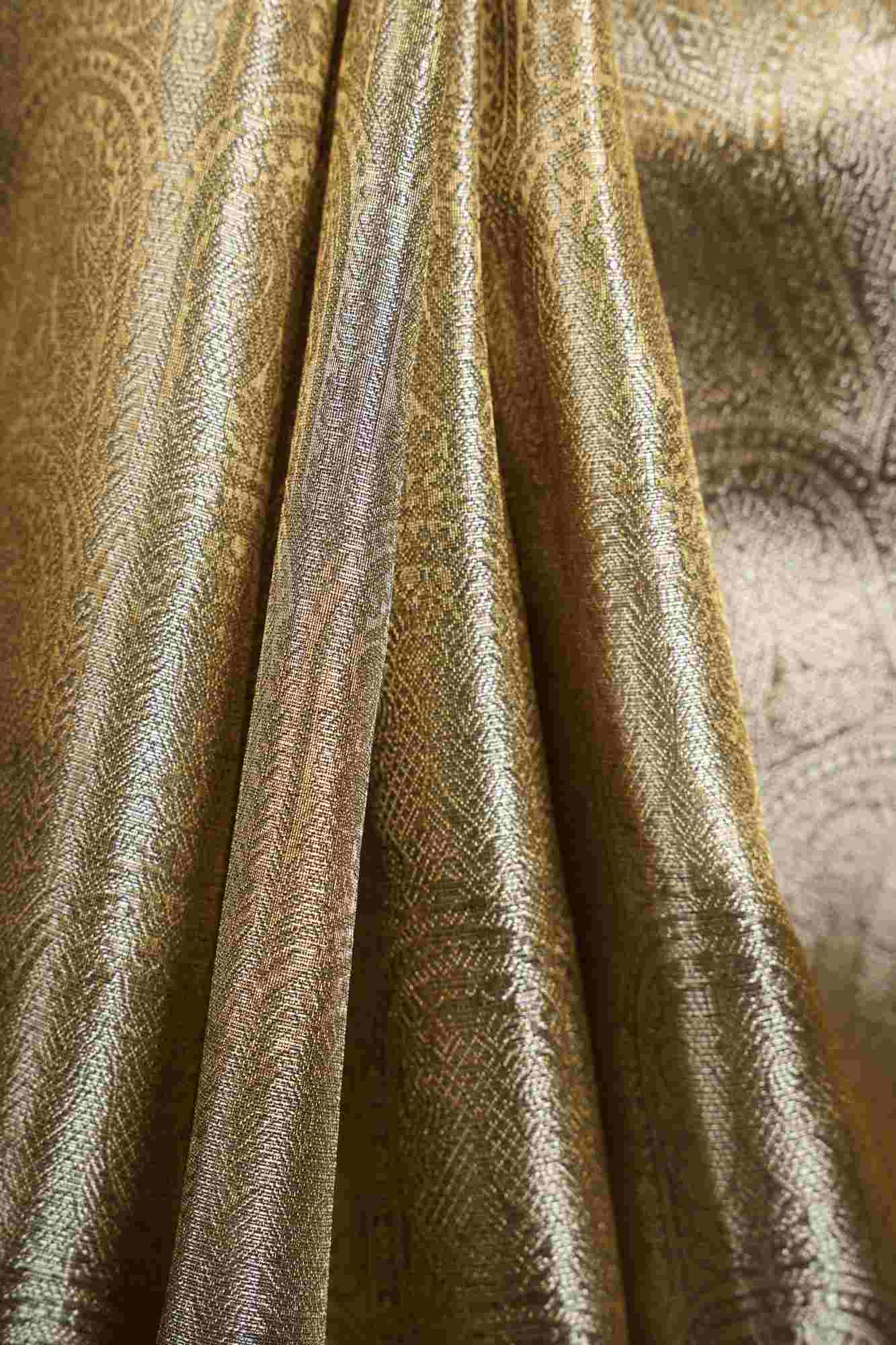 Soft Tissue Silk with Banarasi Motifs & Golden Zari Border Ready To Wear Saree