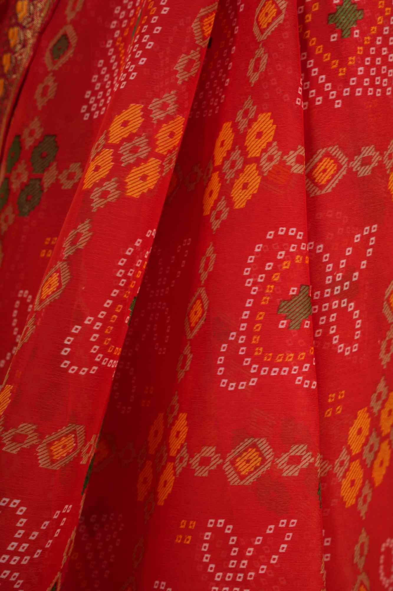 Vibrant Red Bandhej Georgette with Gota Patti Border Ready To Wear Saree