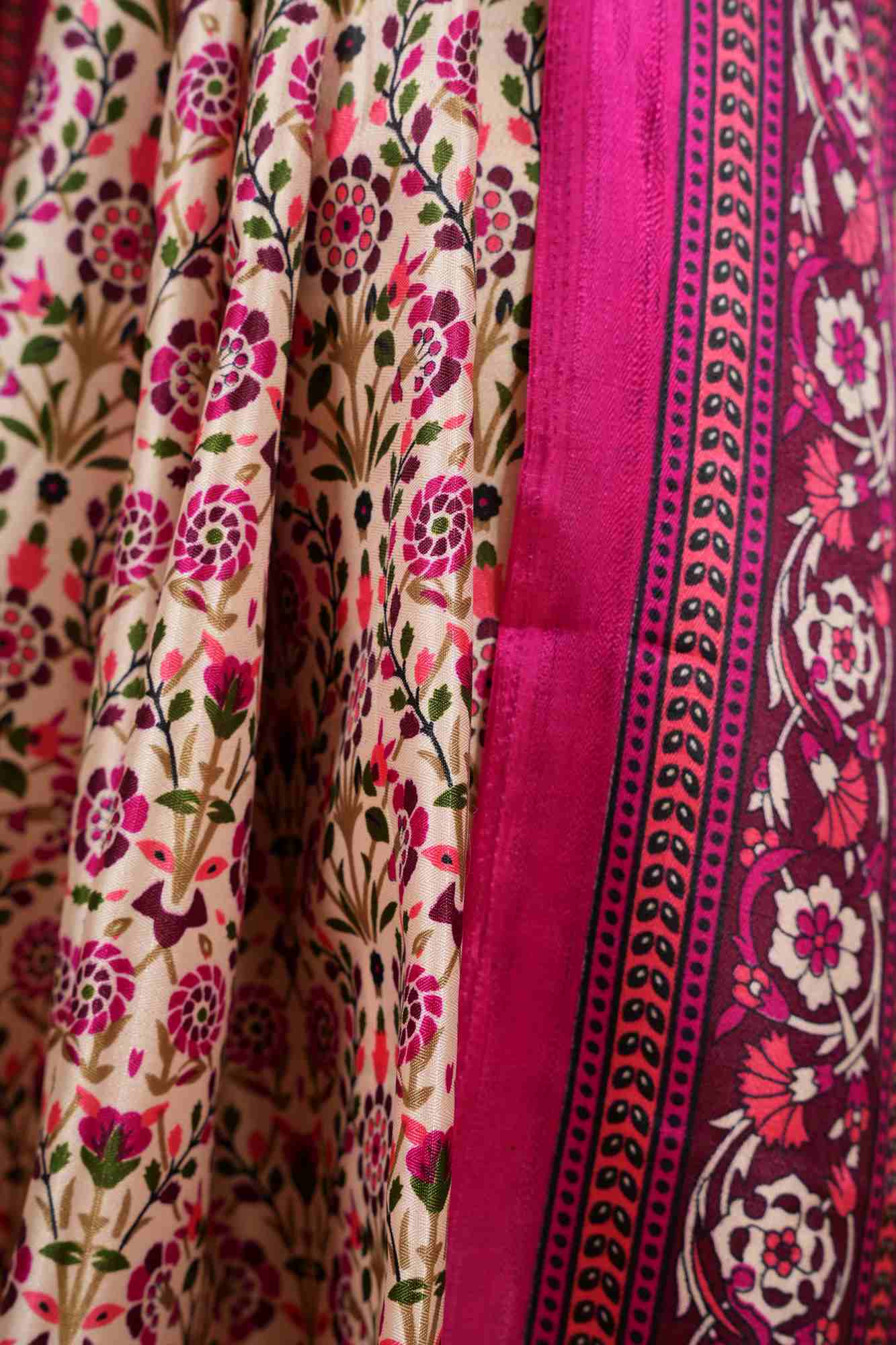Ivory & Magenta Silk Blend with Floral Weave Ready To Wear Saree