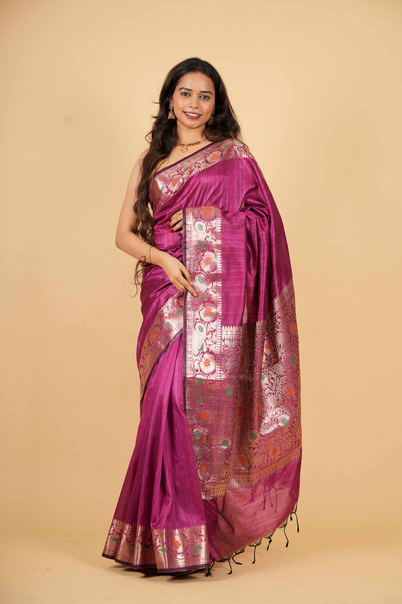 Premium Banarasi with Meenakari Zari Woven Border Prestitched Saree