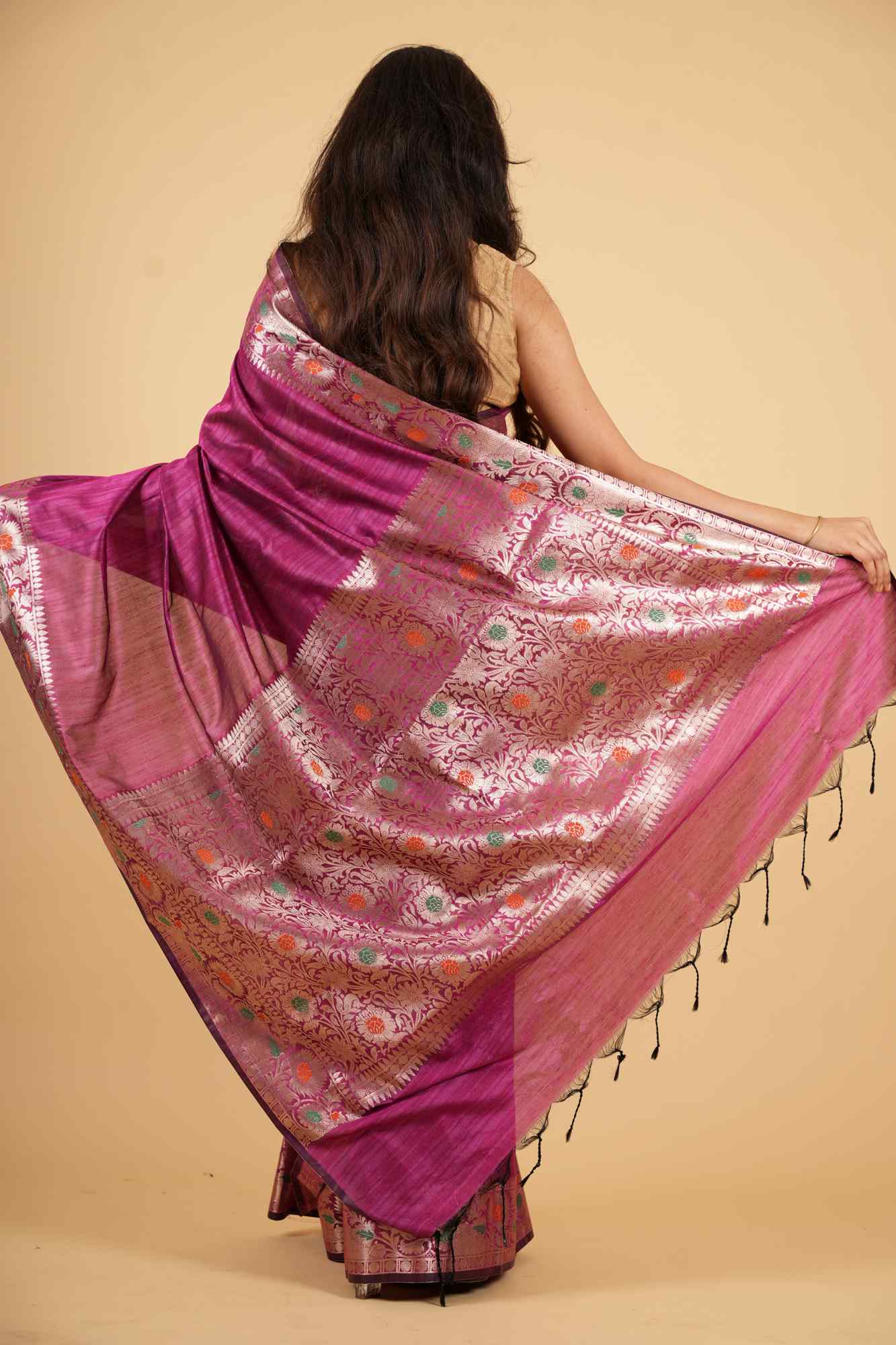 Premium Banarasi with Meenakari Zari Woven Border Prestitched Saree