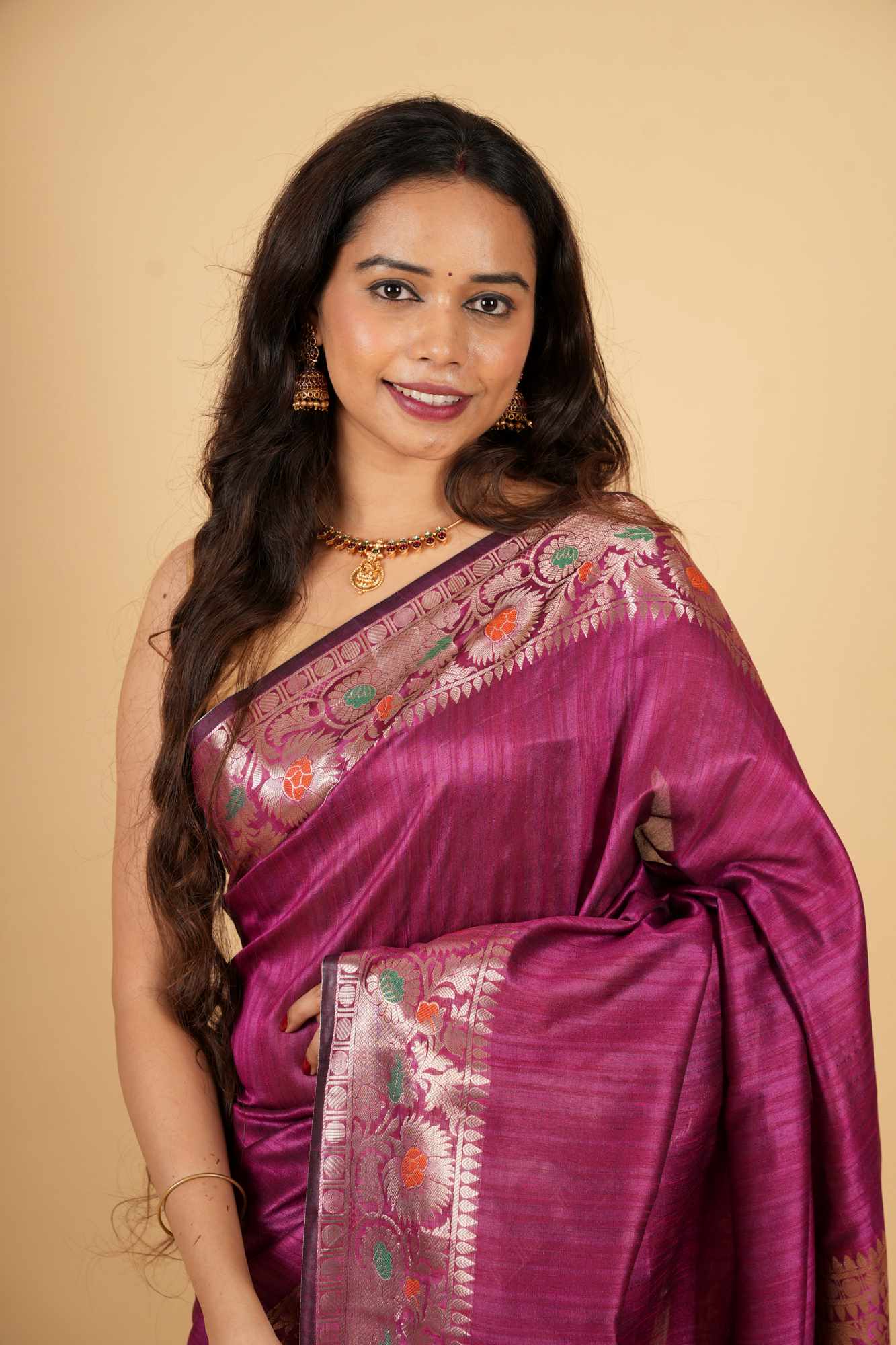 Premium Banarasi with Meenakari Zari Woven Border Prestitched Saree