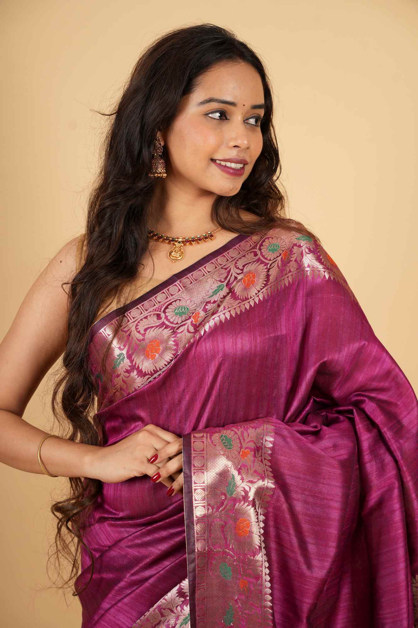 Premium Banarasi with Meenakari Zari Woven Border Prestitched Saree