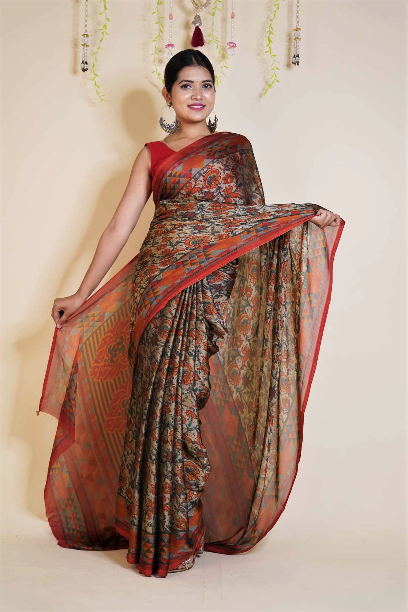 Ready To Wear Chiffon Floral Printed Wrap in 1 minute saree With Readymade Blouse - Isadora Life Online Shopping Store