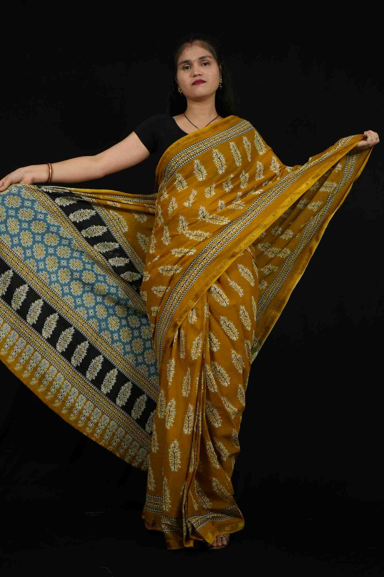 Jaipuri Sanganeri prestitched mul mul saree
