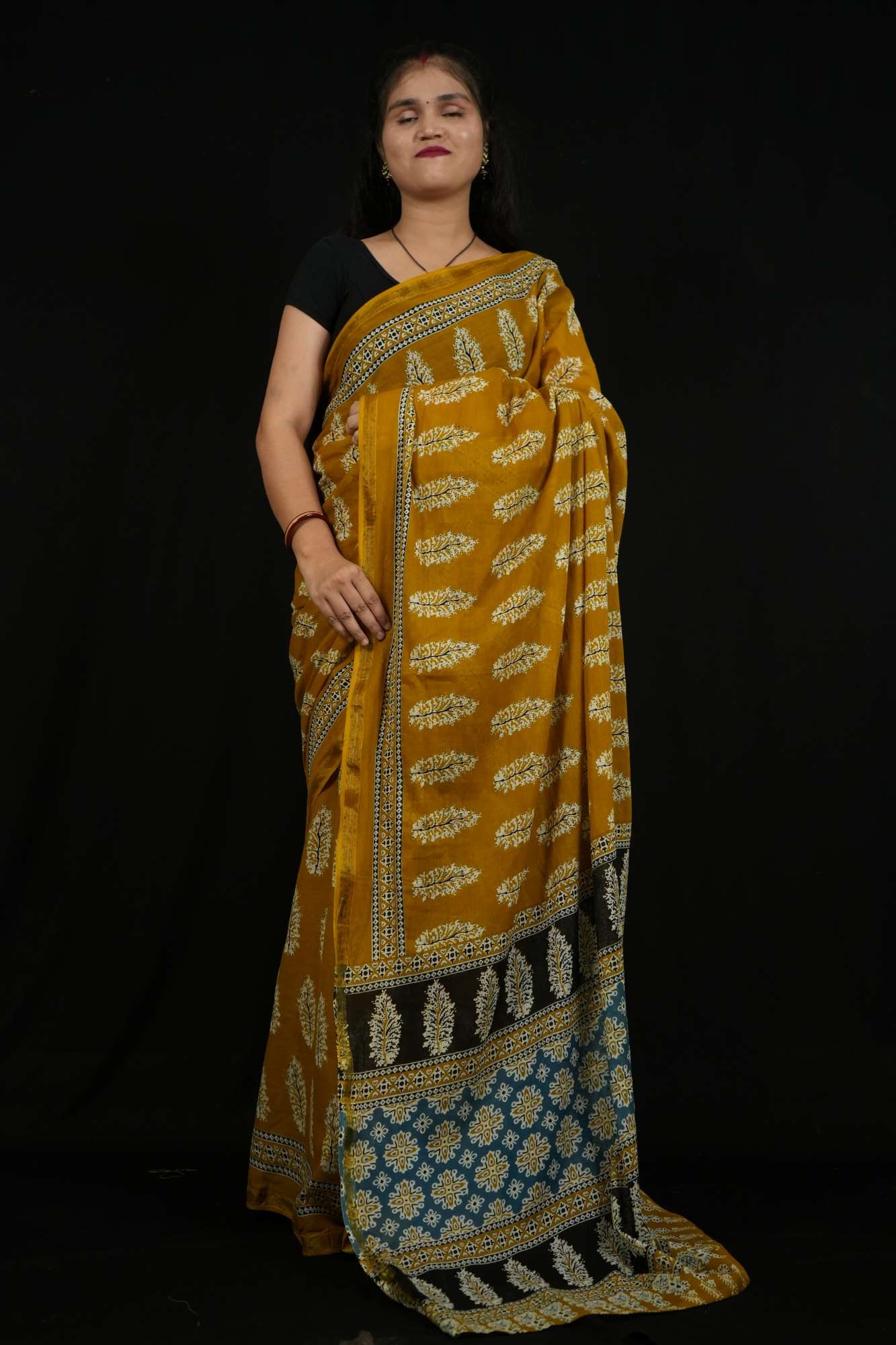 Jaipuri Sanganeri prestitched mul mul saree