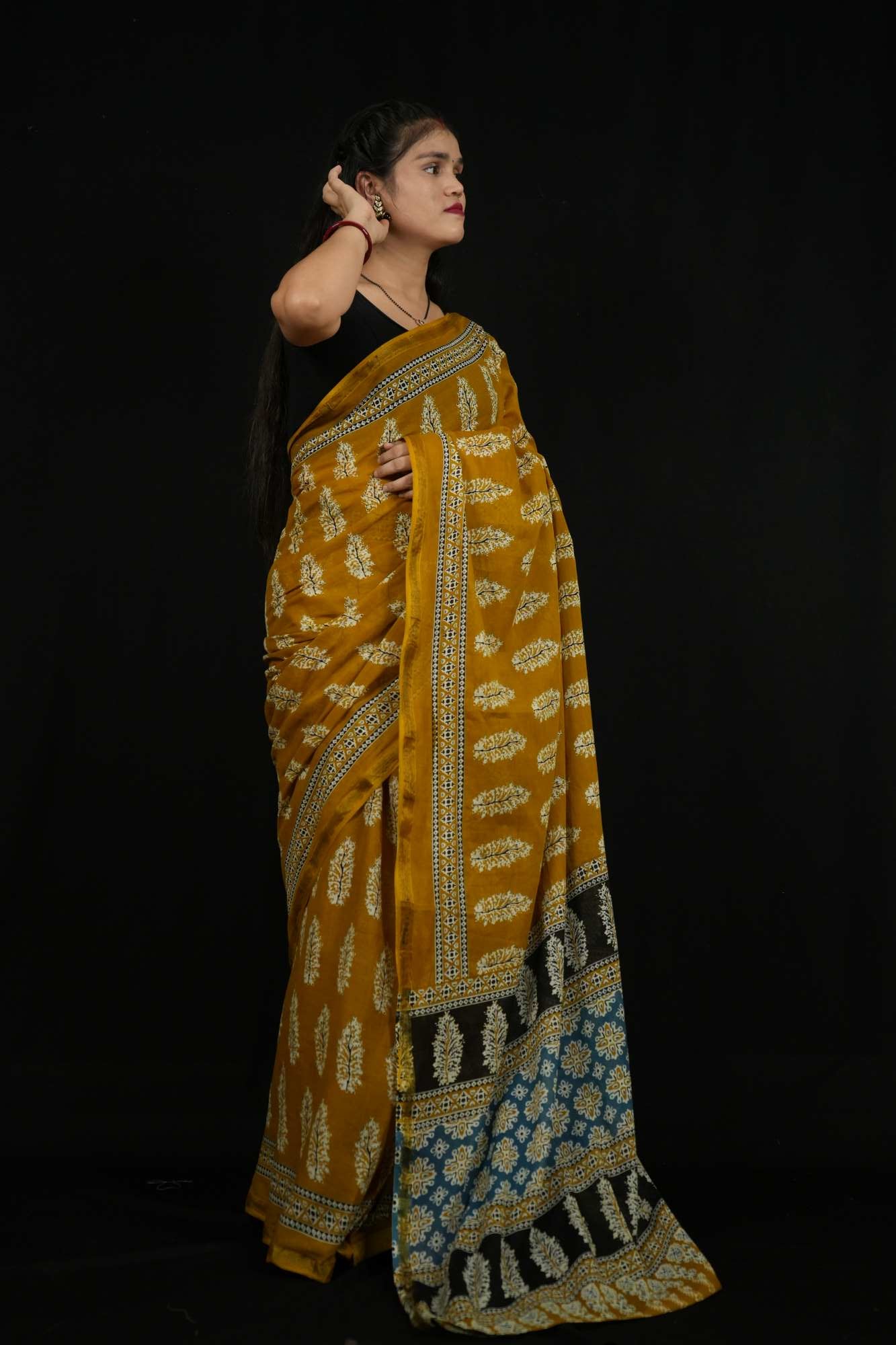 Jaipuri Sanganeri prestitched mul mul saree