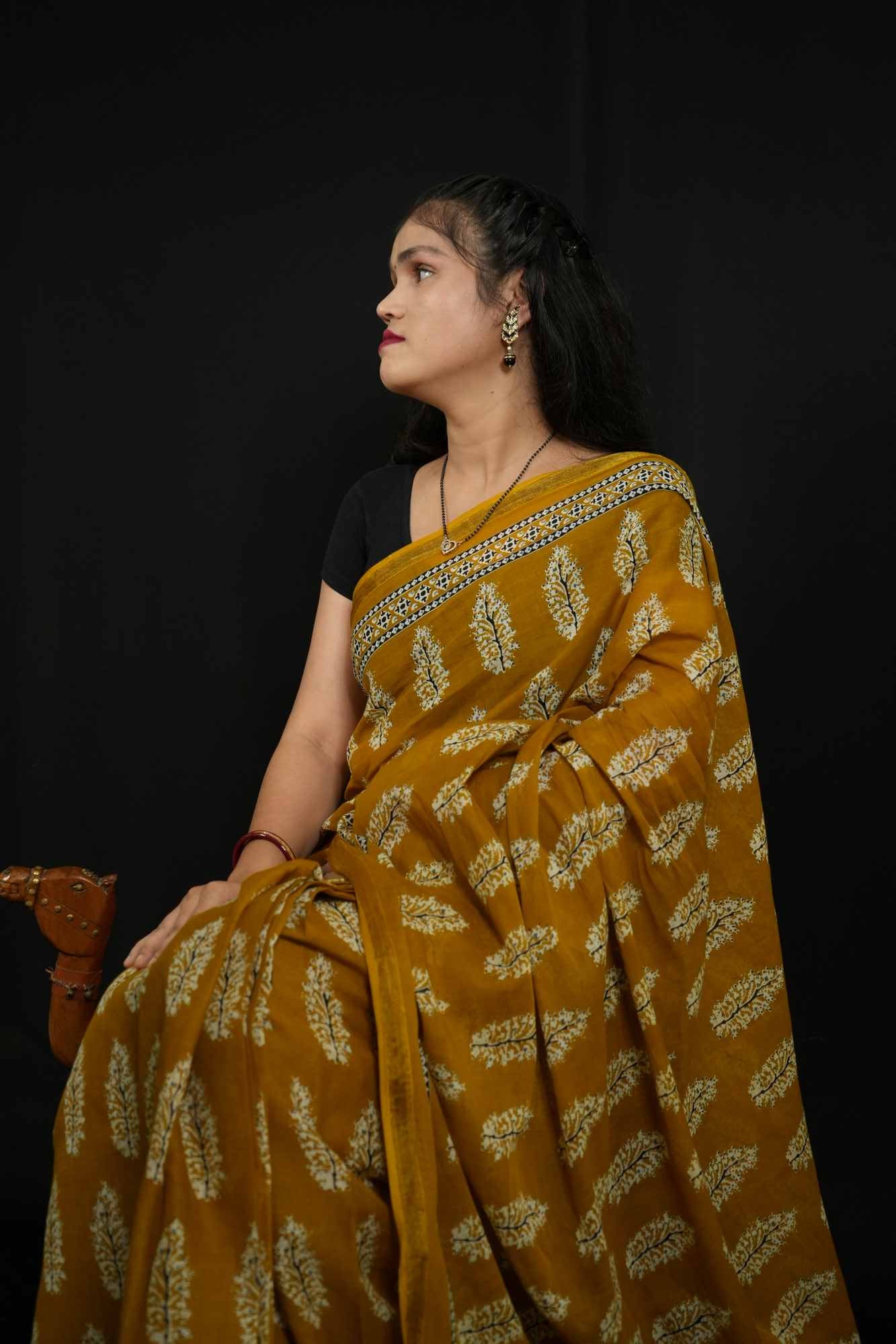 Jaipuri Sanganeri prestitched mul mul saree