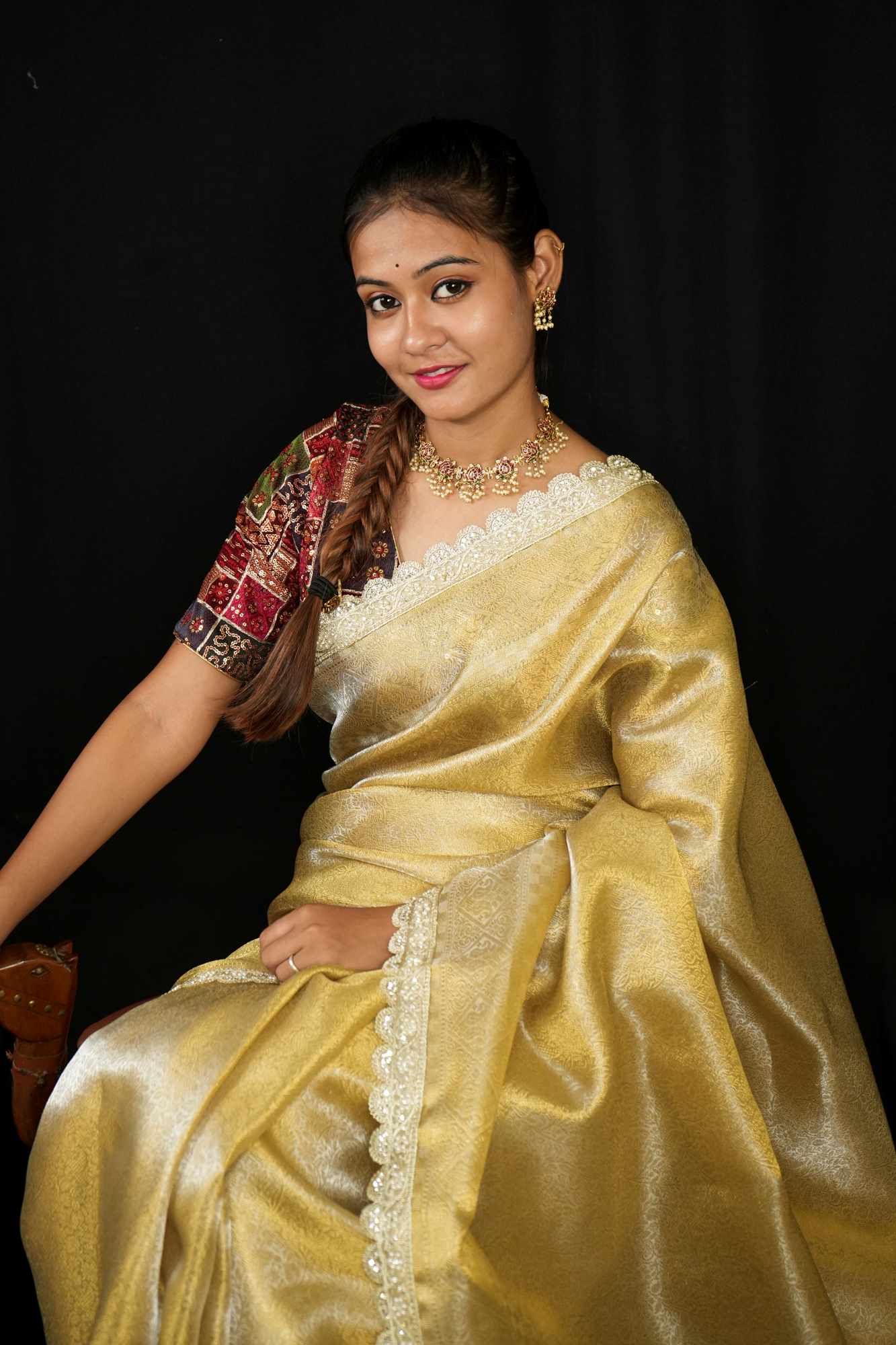 Soft Tissue Silk with Intricate Embellished Border Ready To Wear Saree