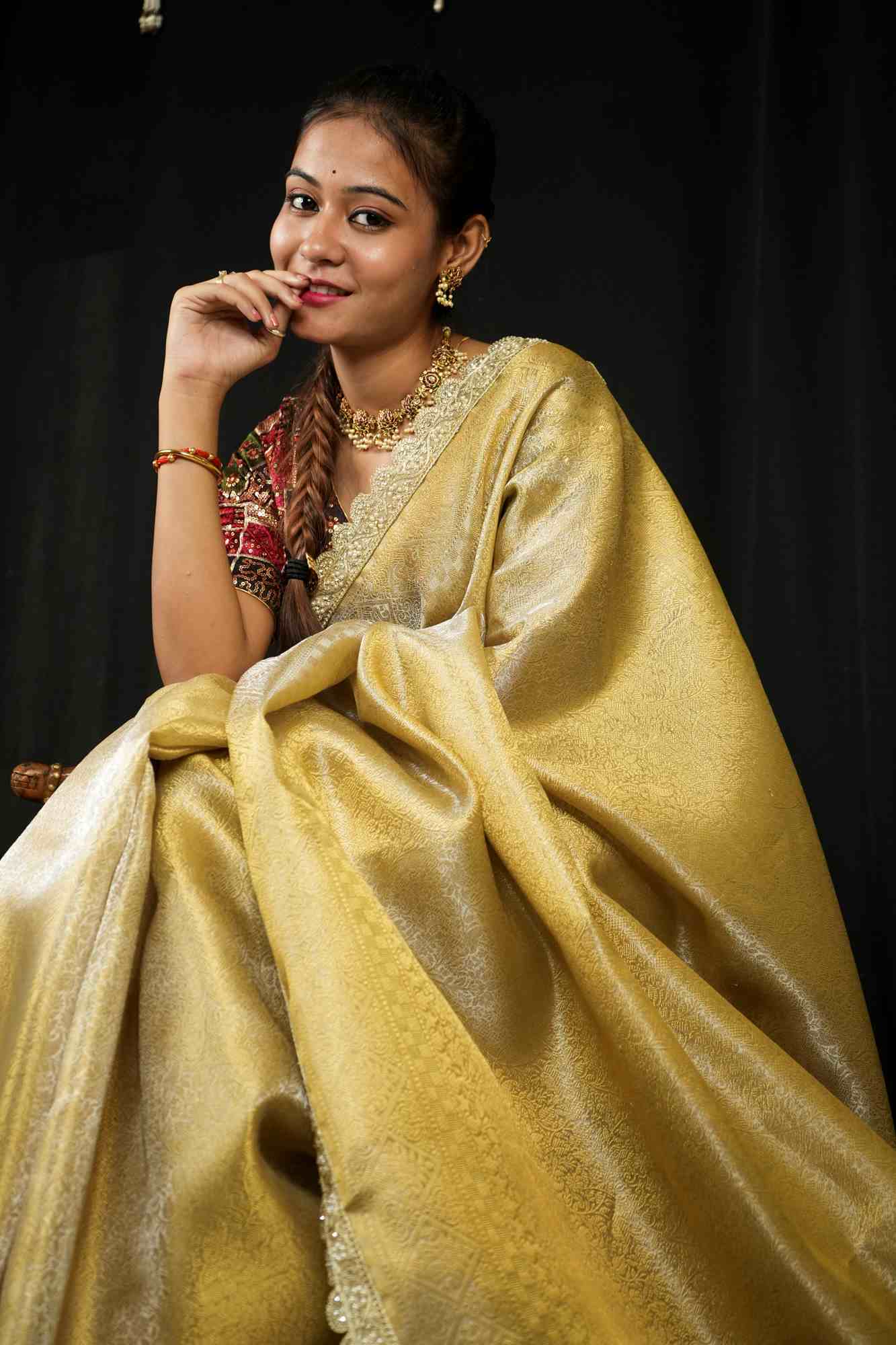 Soft Tissue Silk with Intricate Embellished Border Ready To Wear Saree