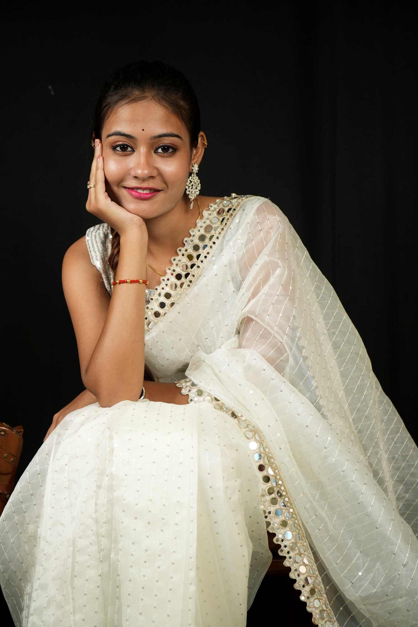 Organza With Sequin Embroidery & Mirror Border Ready To Wear Saree & ready blouse