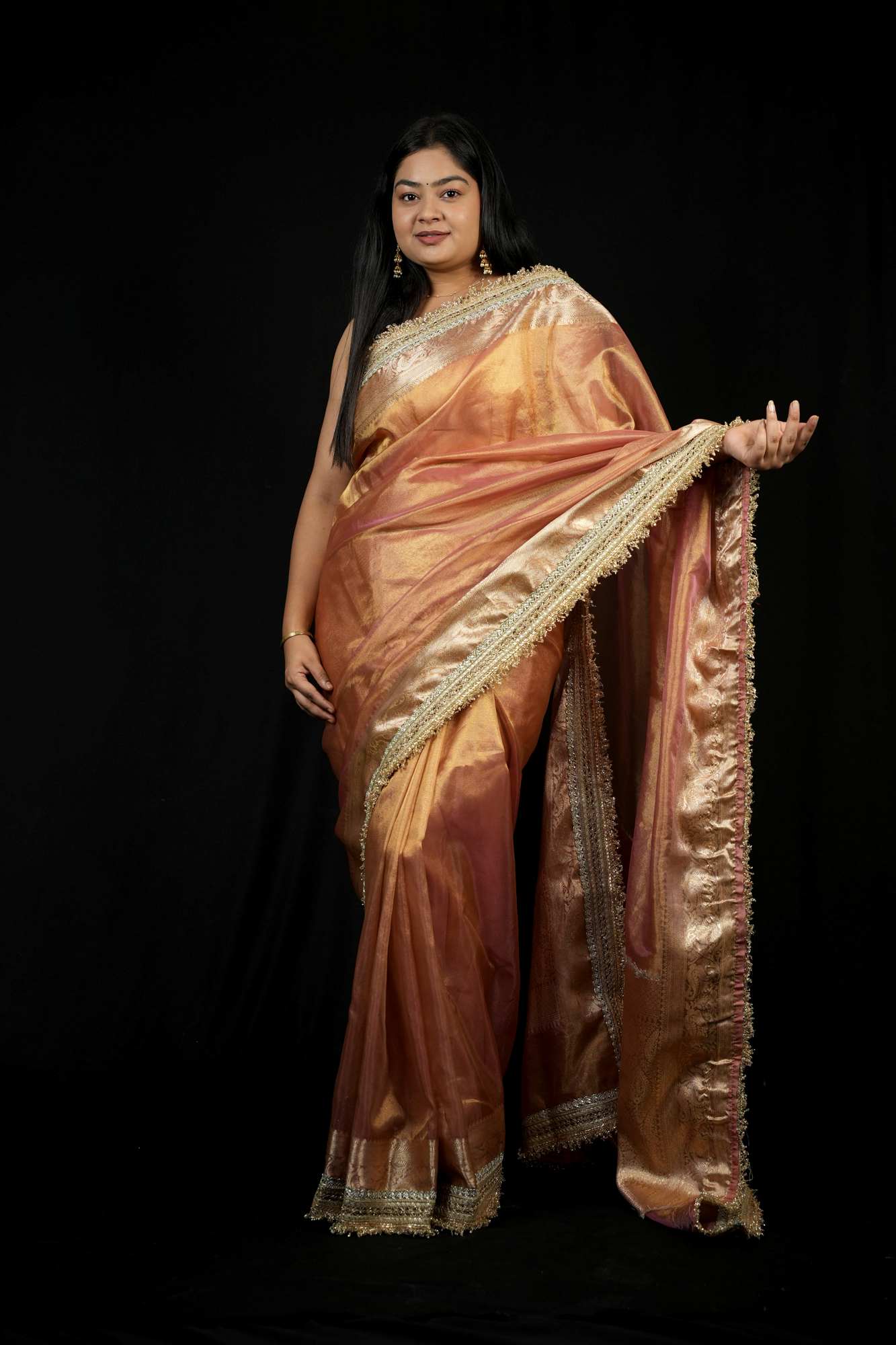 Designer Lace Border With Tissue Silk Beautiful Floral Weaving Pallu Ready To Wear Saree