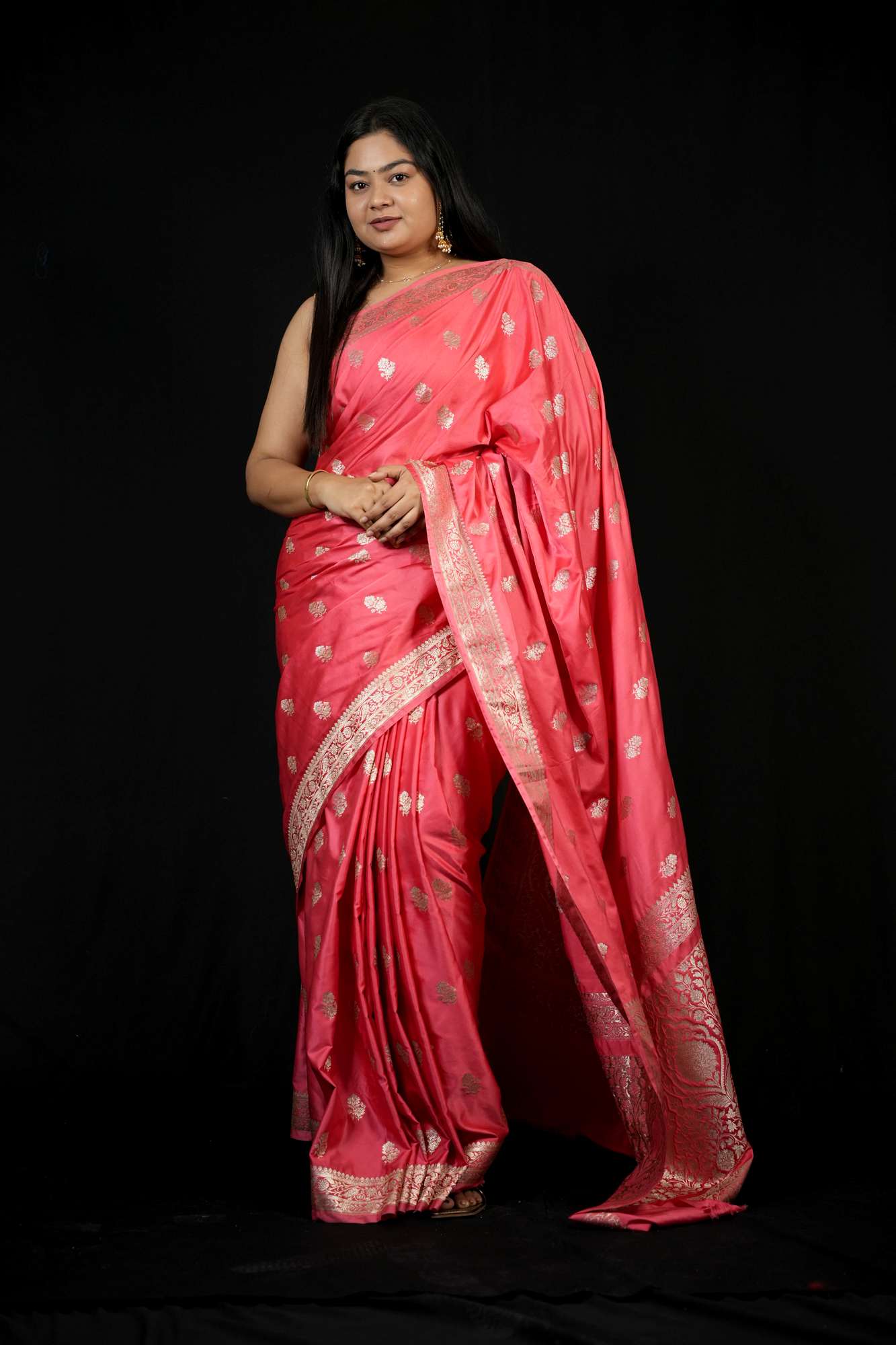 Mashru Silk with Silver Zari Floral Weaving Ready To Wear Saree