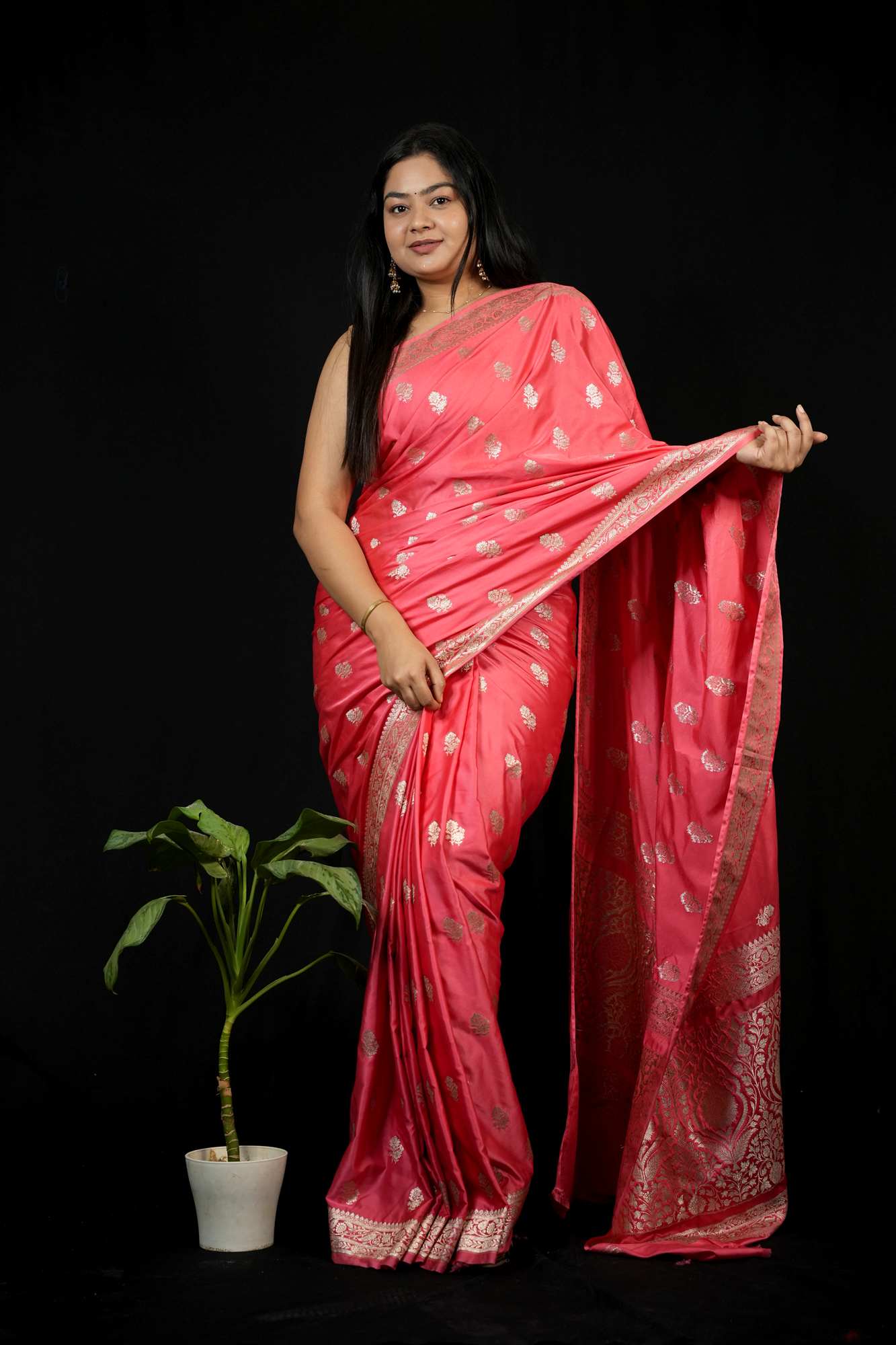 Mashru Silk with Silver Zari Floral Weaving Ready To Wear Saree