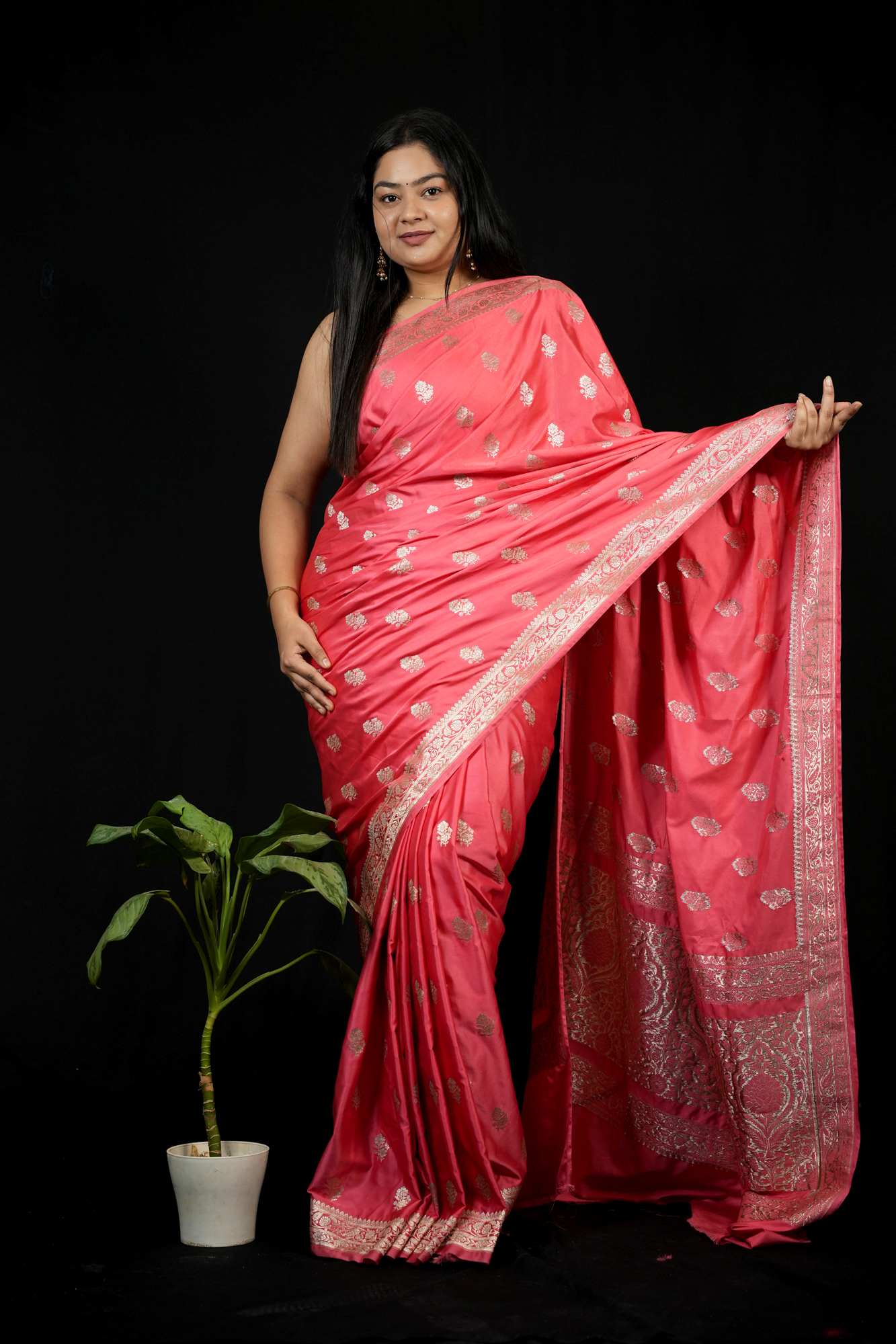 Mashru Silk with Silver Zari Floral Weaving Ready To Wear Saree