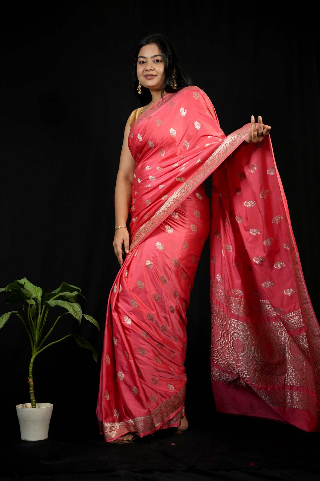 Mashru Silk with Silver Zari Floral Weaving Ready To Wear Saree