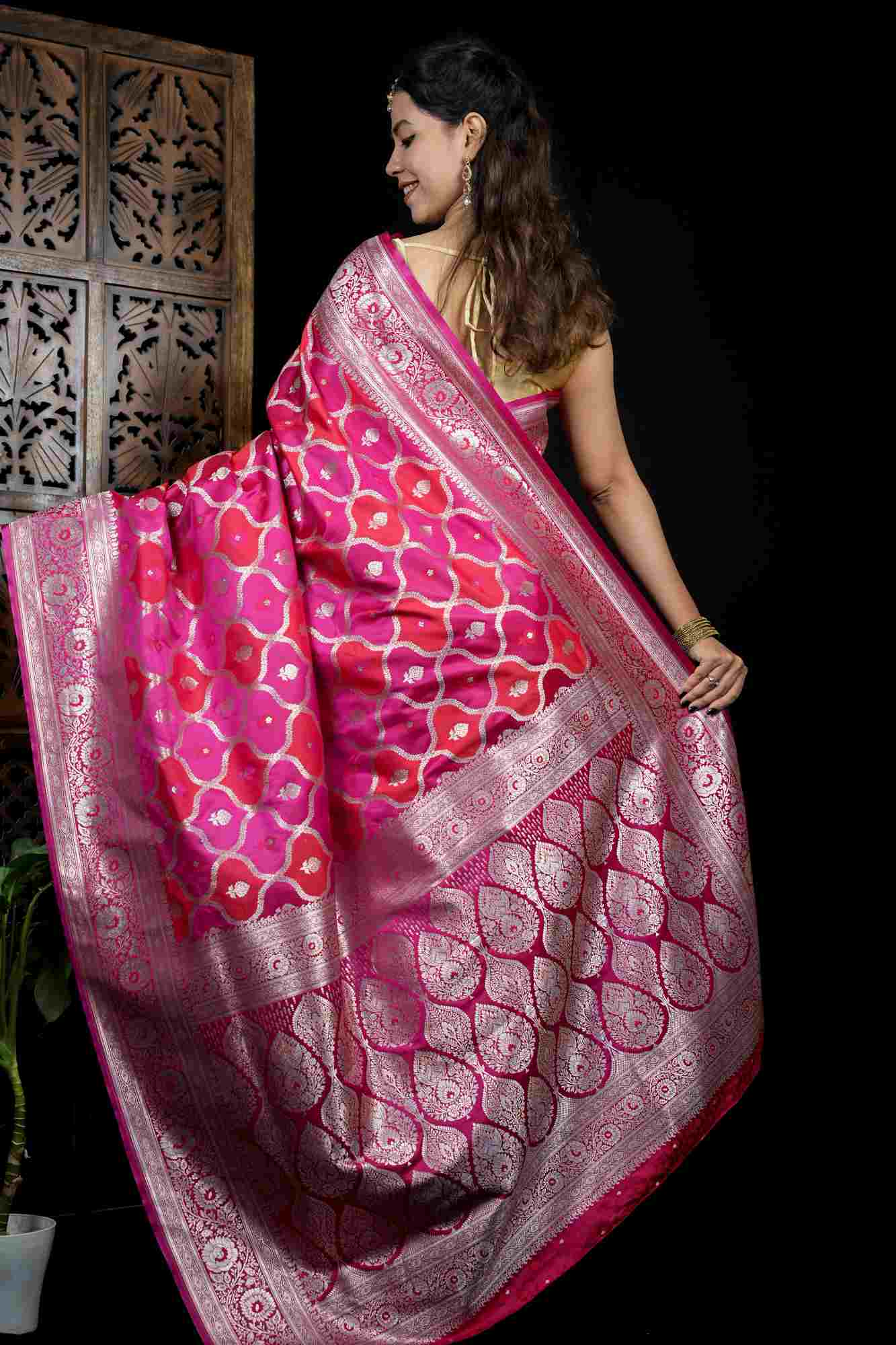 Mashru Silk with Intricate Zari Weaving and Floral Jaal Design Ready To Wear Saree