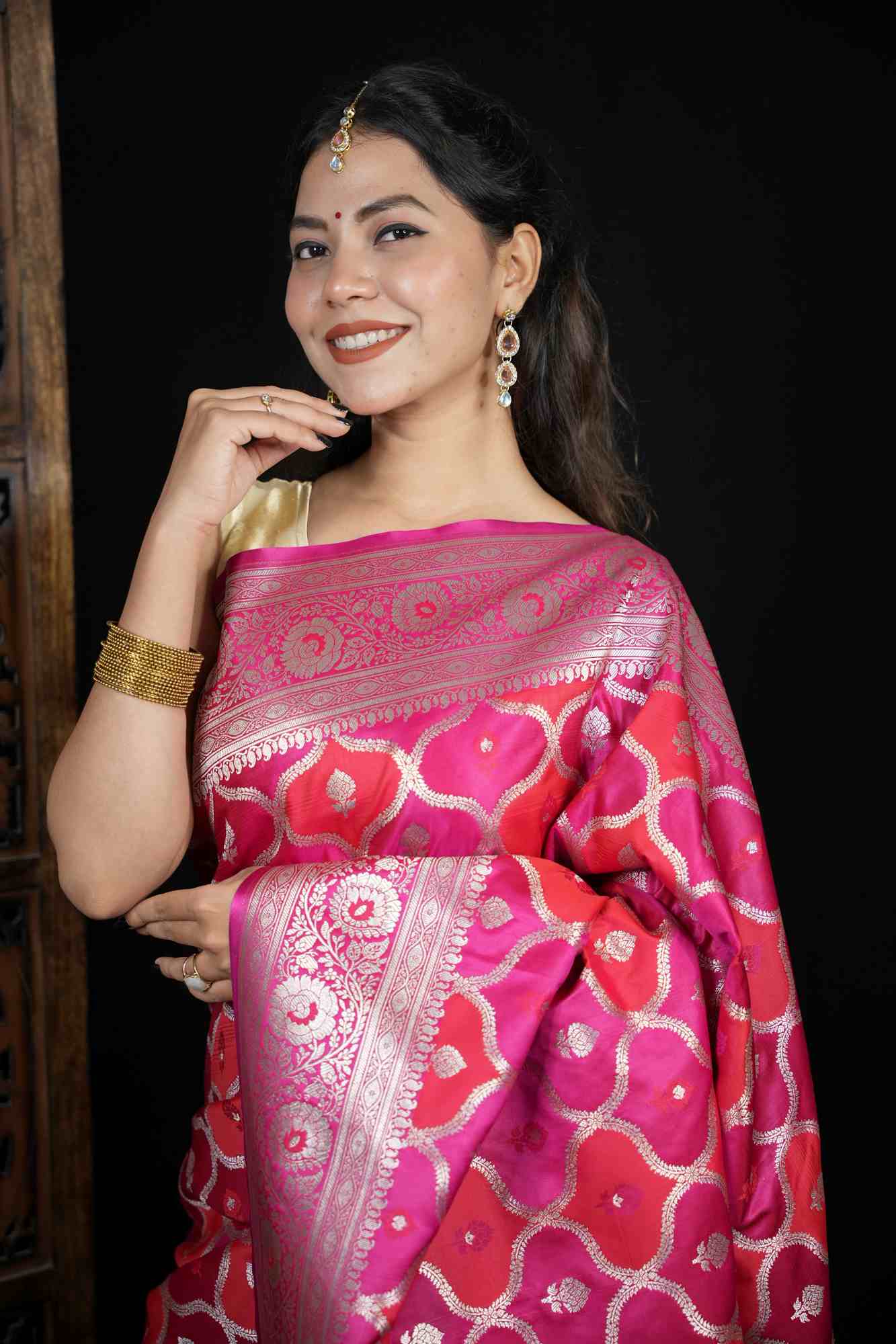 Mashru Silk with Intricate Zari Weaving and Floral Jaal Design Ready To Wear Saree