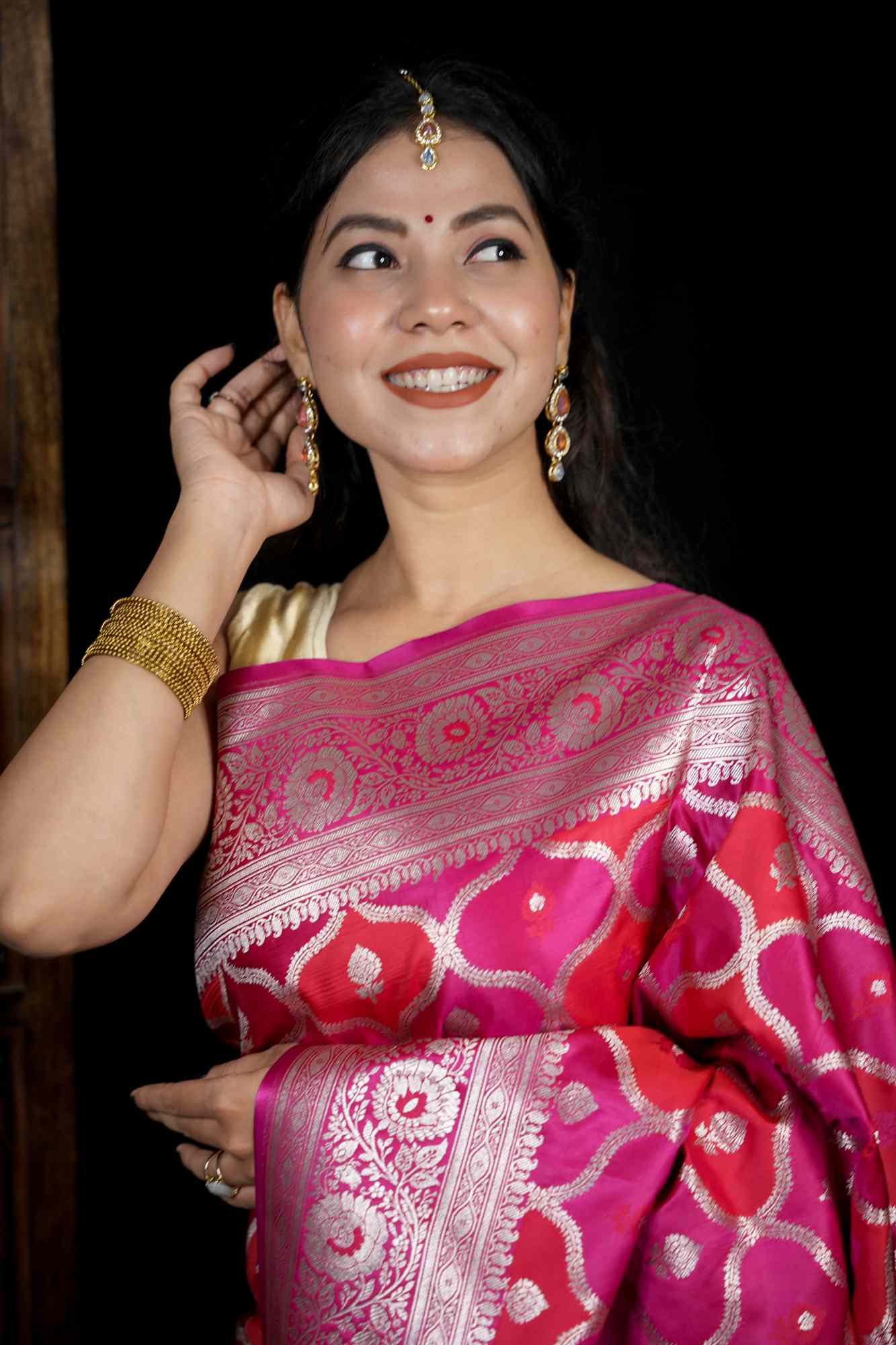 Mashru Silk with Intricate Zari Weaving and Floral Jaal Design Ready To Wear Saree