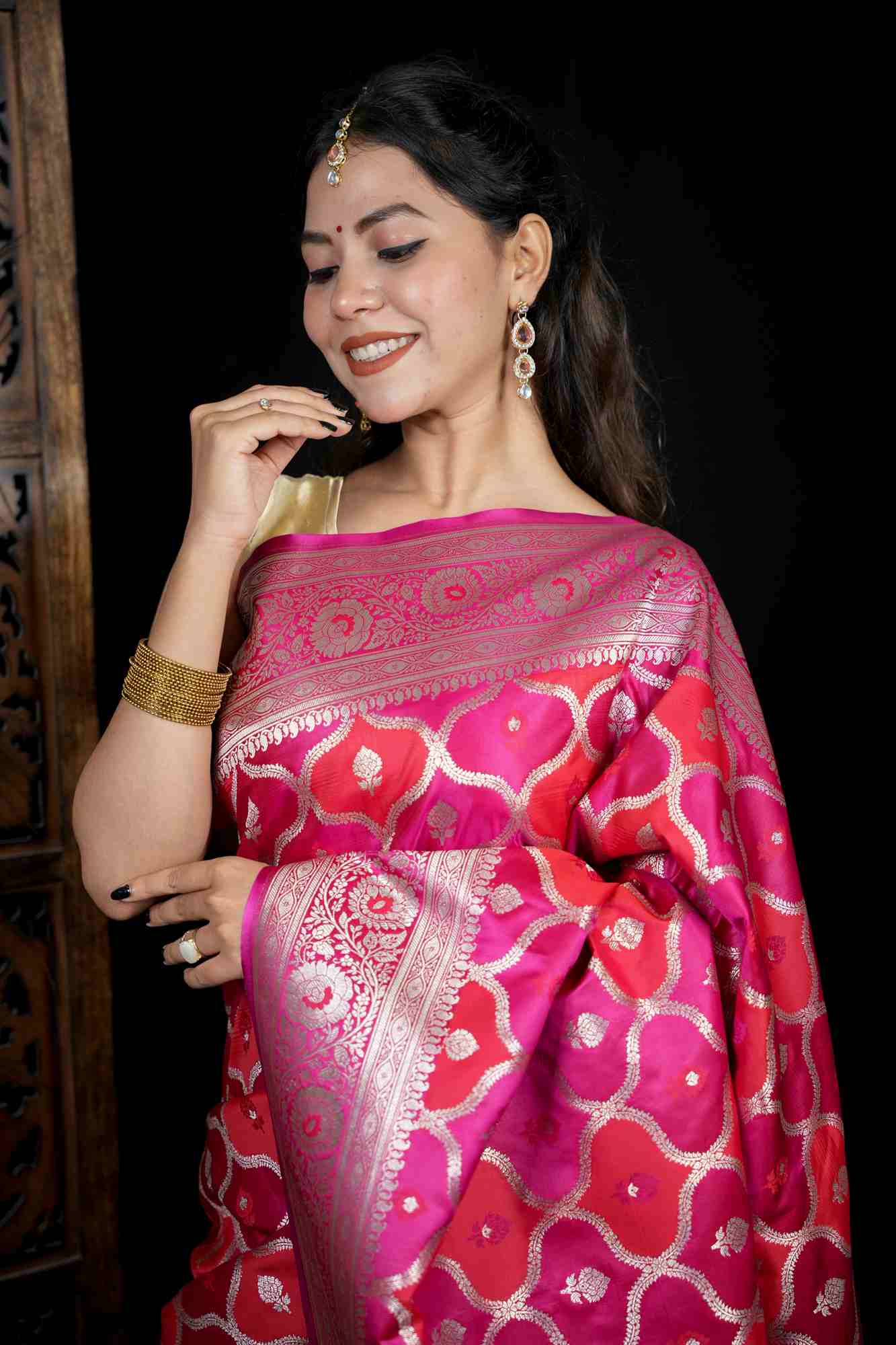 Mashru Silk with Intricate Zari Weaving and Floral Jaal Design Ready To Wear Saree