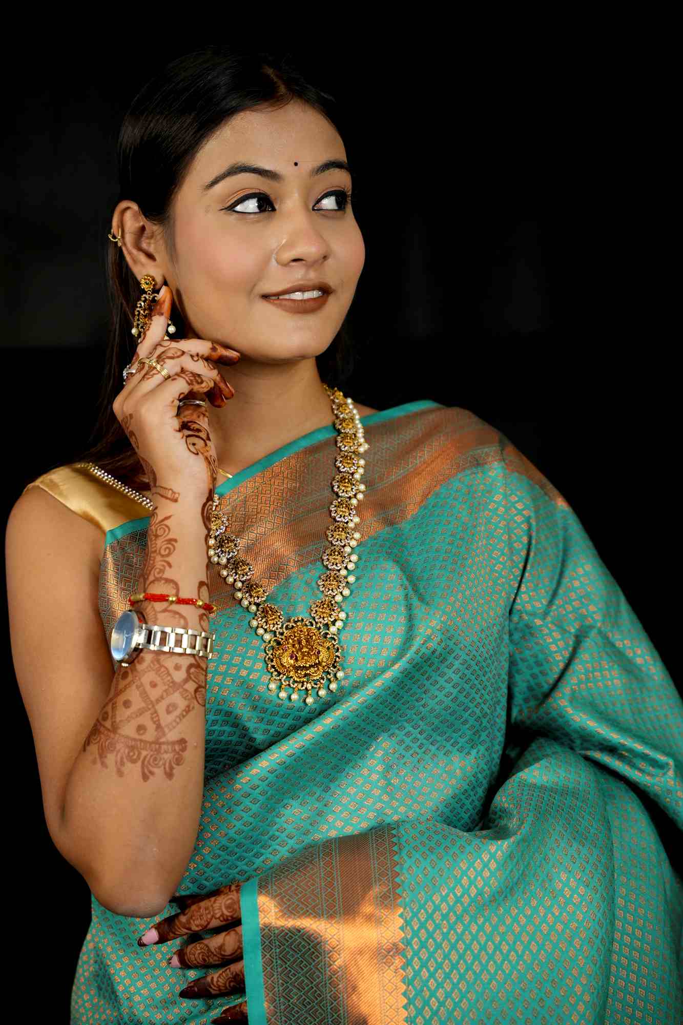 Bridal Silk with Intricate Geometric Weave & Rich Zari Border Ready To Wear Saree