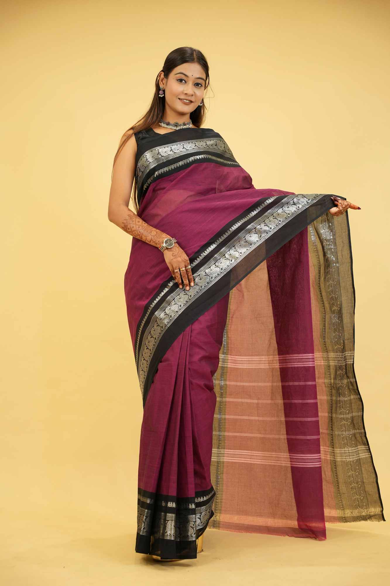 Cotton with Silver Zari Woven Border Ready To Wear Saree