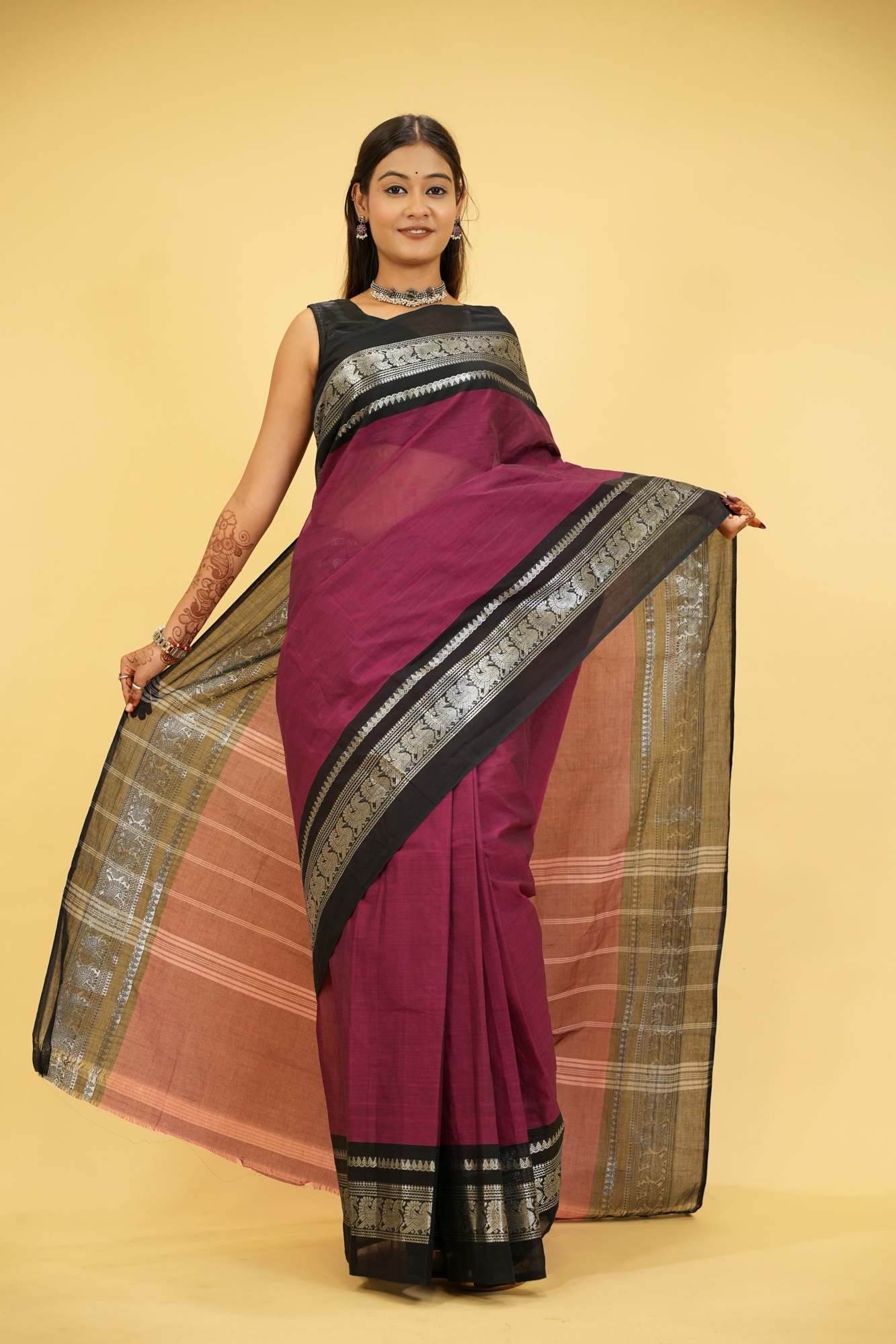 Cotton with Silver Zari Woven Border Ready To Wear Saree
