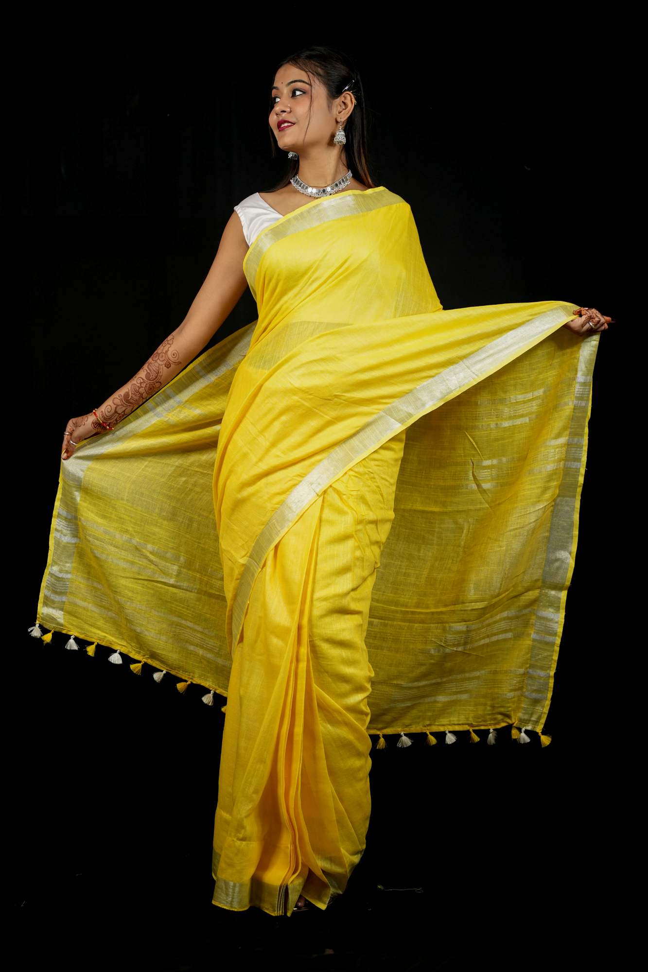 Yellow Linen Cotton with Handloom Weave Ready to Wear Saree