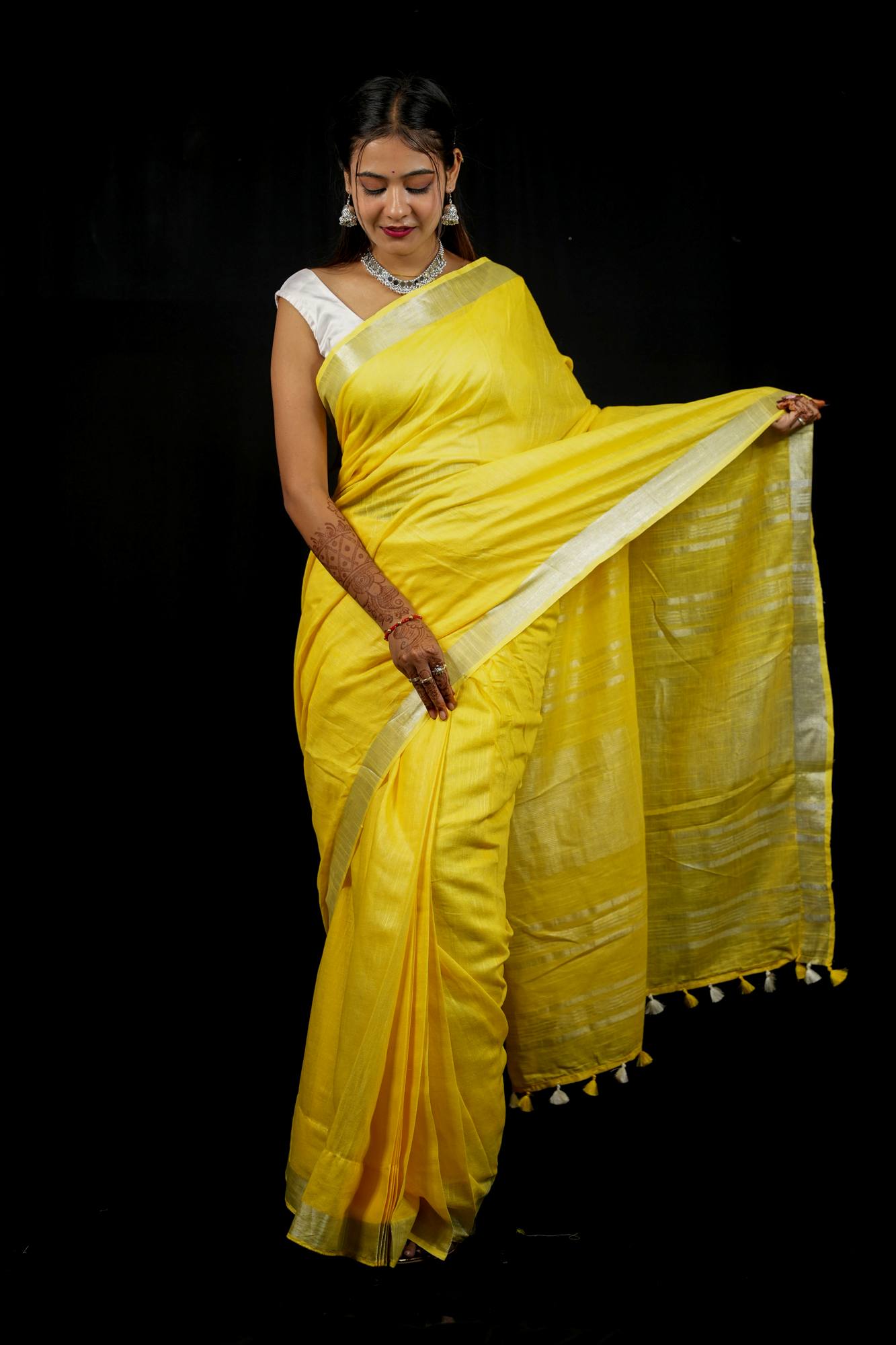 Yellow Linen Cotton with Handloom Weave Ready to Wear Saree