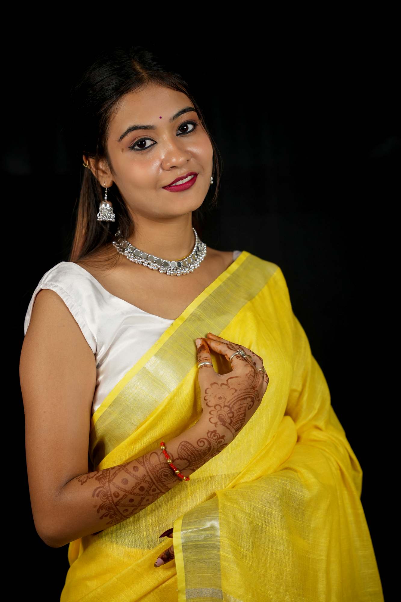 Yellow Linen Cotton with Handloom Weave Ready to Wear Saree