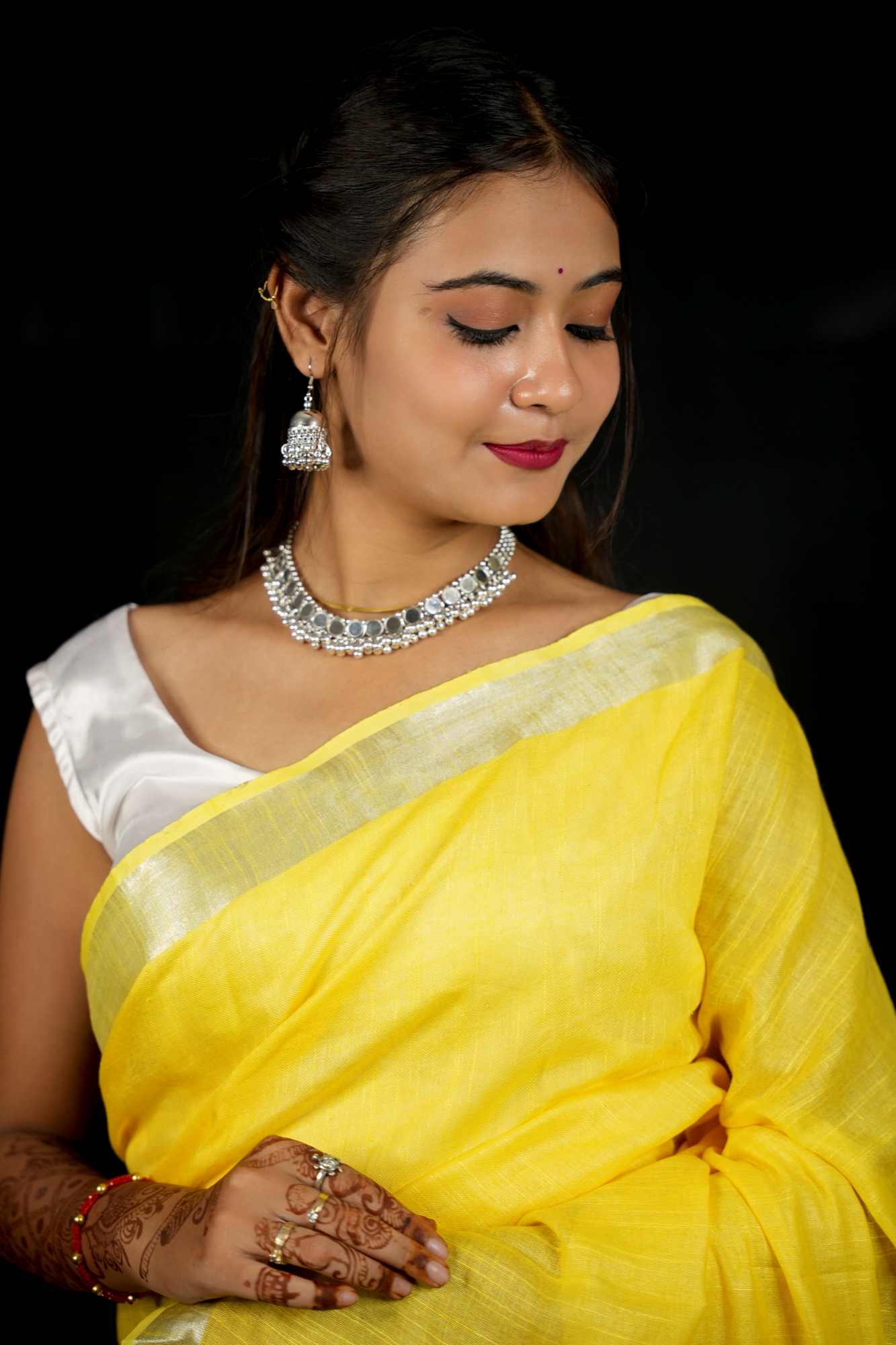 Yellow Linen Cotton with Handloom Weave Ready to Wear Saree