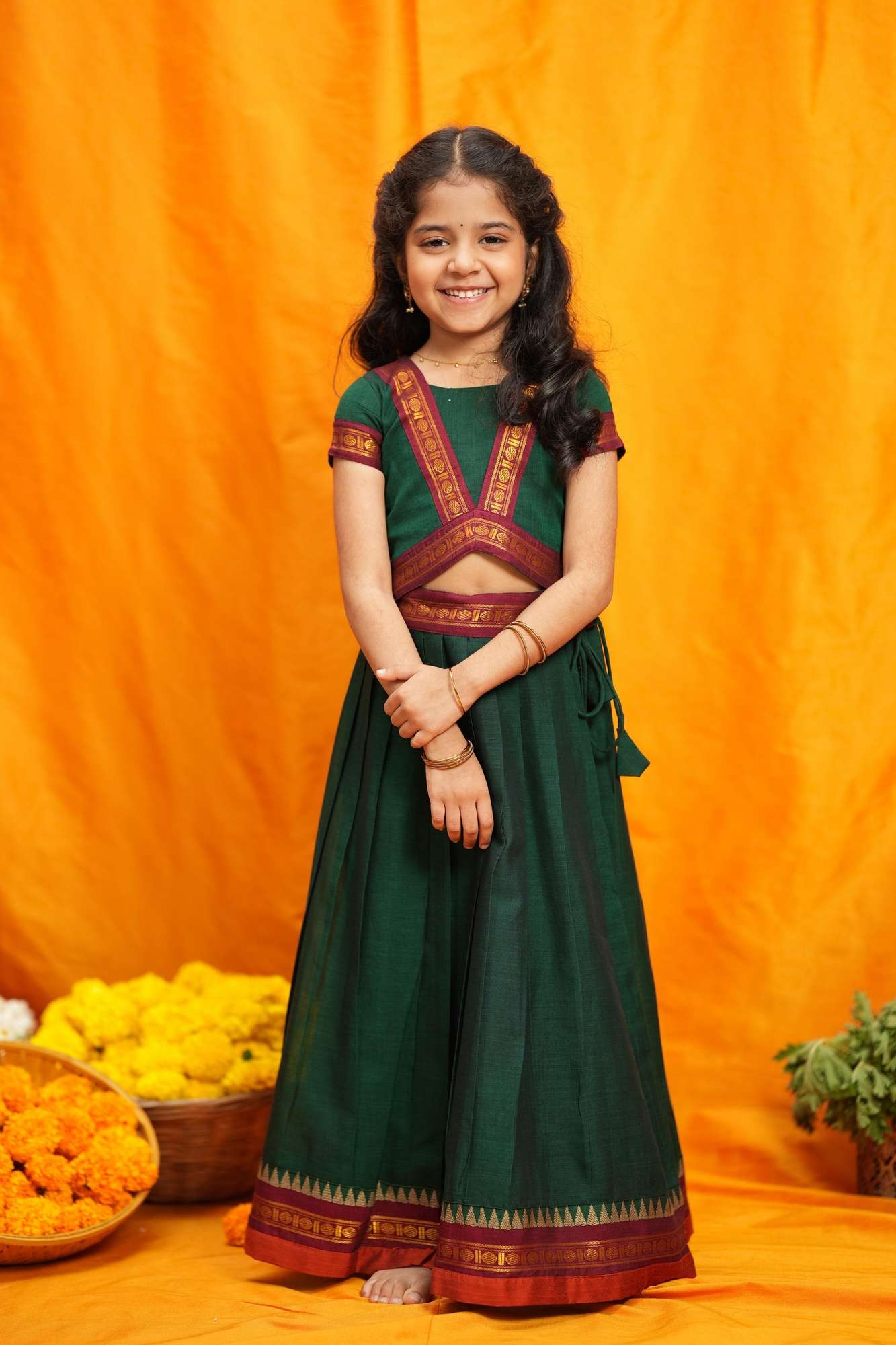 Sreeja Green Handwoven Lehenga Mini | Made To Order