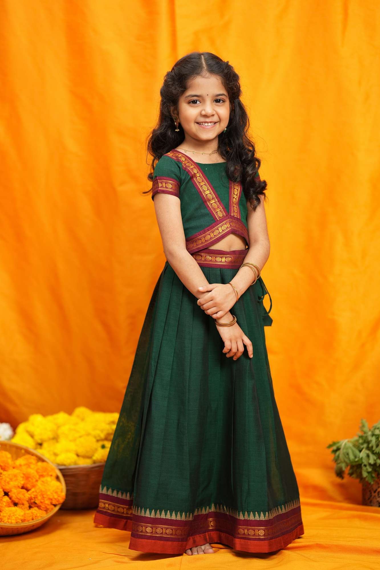 Sreeja Green Handwoven Lehenga Mini | Made To Order