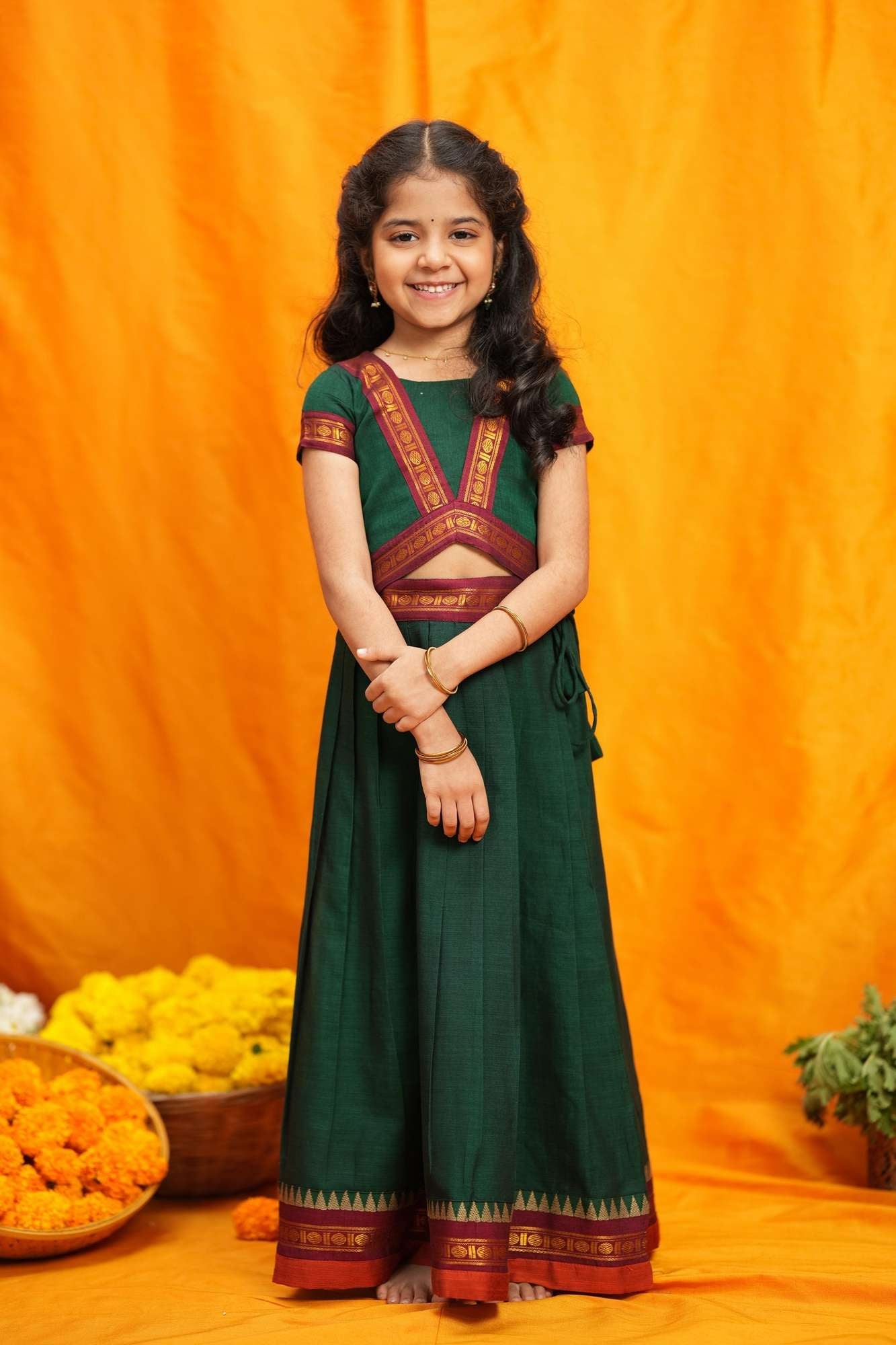 Sreeja Green Handwoven Lehenga Mini | Made To Order