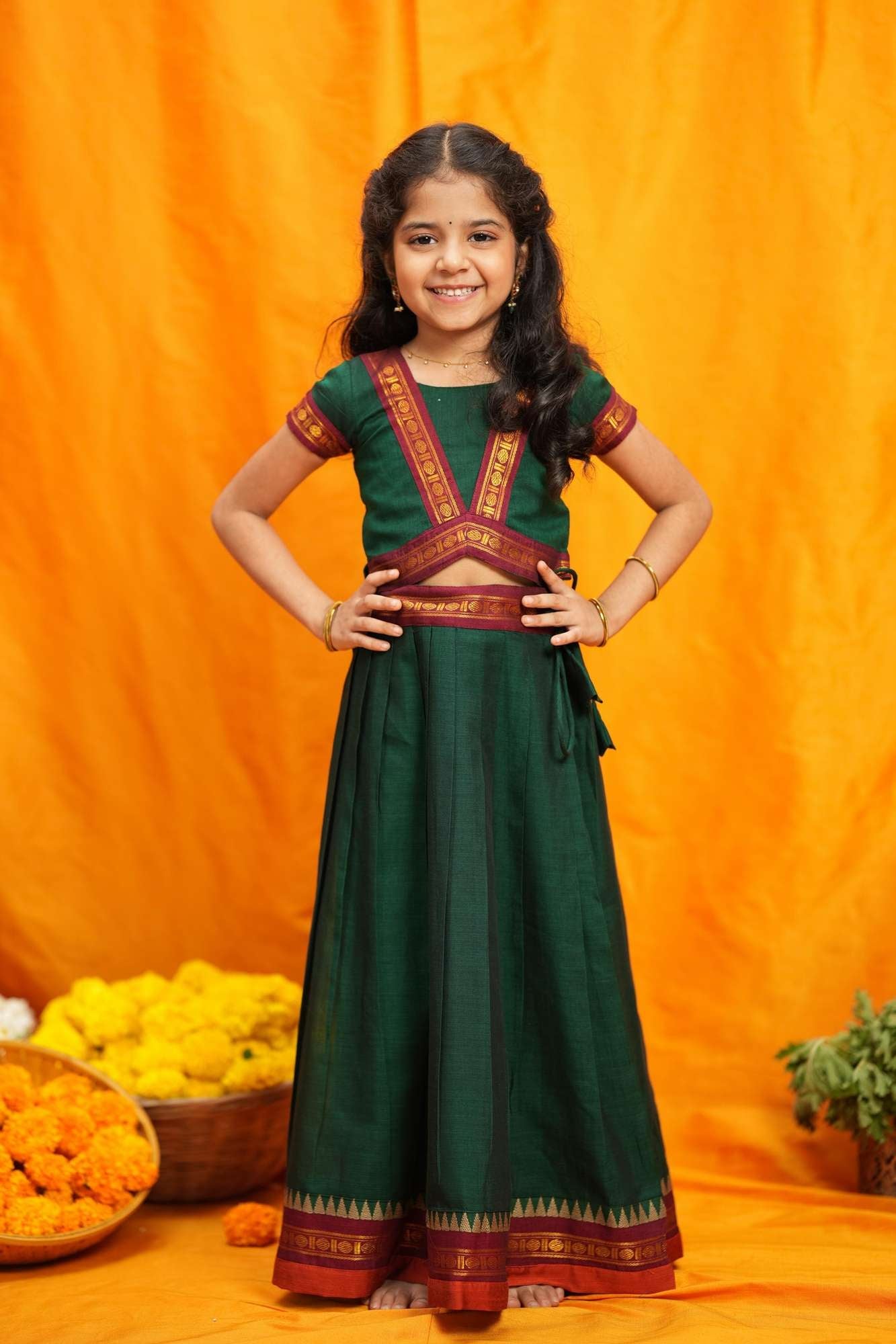 Sreeja Green Handwoven Lehenga Mini | Made To Order