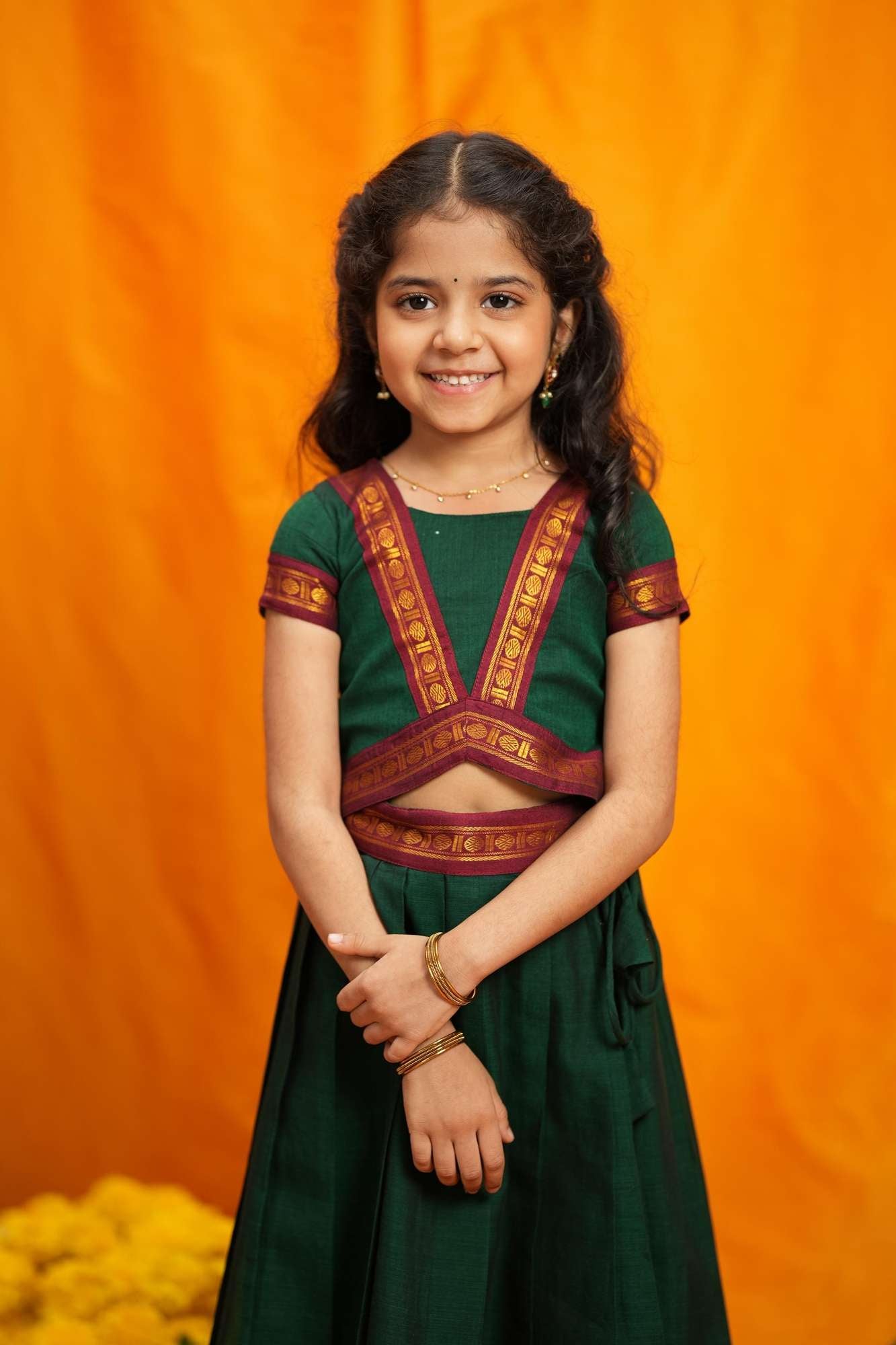 Sreeja Green Handwoven Lehenga Mini | Made To Order